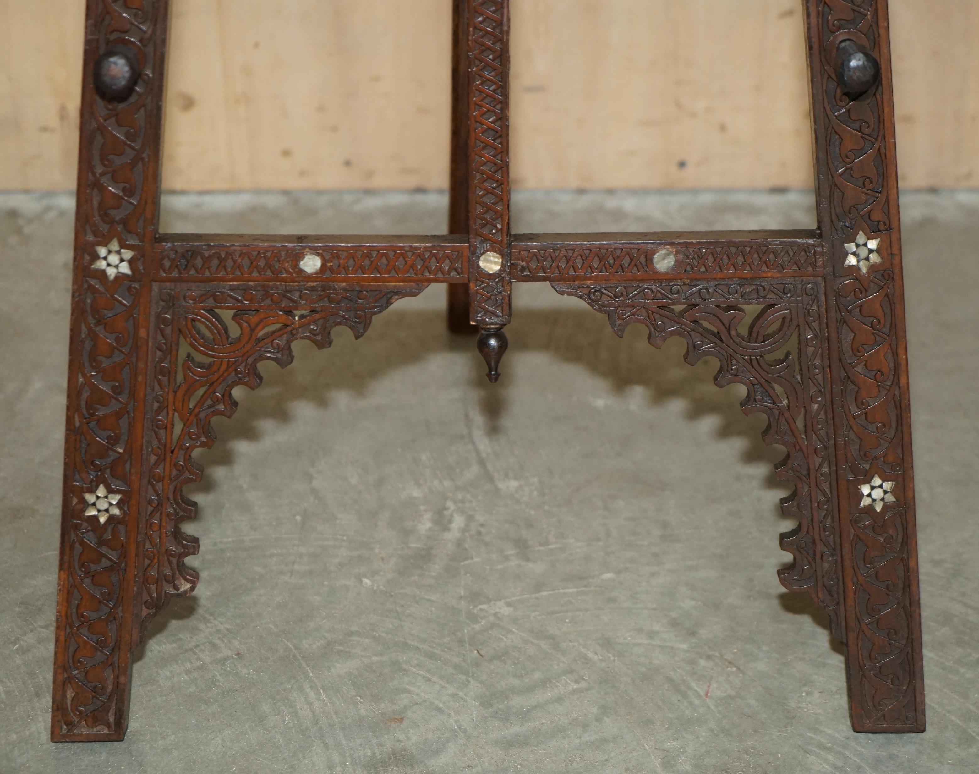 Hardwood ANTIQUE CiRCA 1920 LIBERTY MOORISH CARVED MOTHER OF PEARL INLAID ARTIST EASEL For Sale