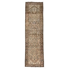 Antique Circa 1920 Light Gray Malayer Hand Knotted Runner 3'5 X 12'7