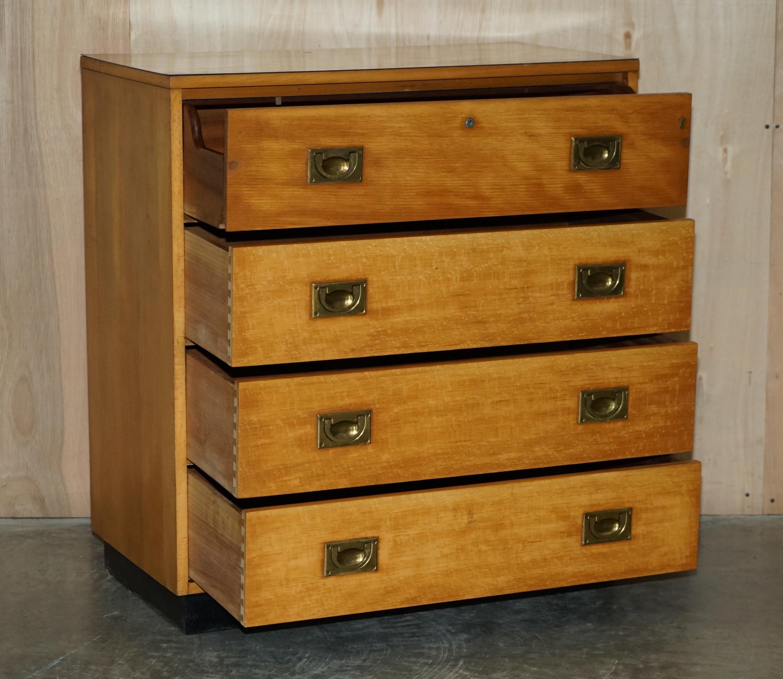 Antique circa 1920 Light Oak Military Campaign Chest of Drawers with Drop Front For Sale 7