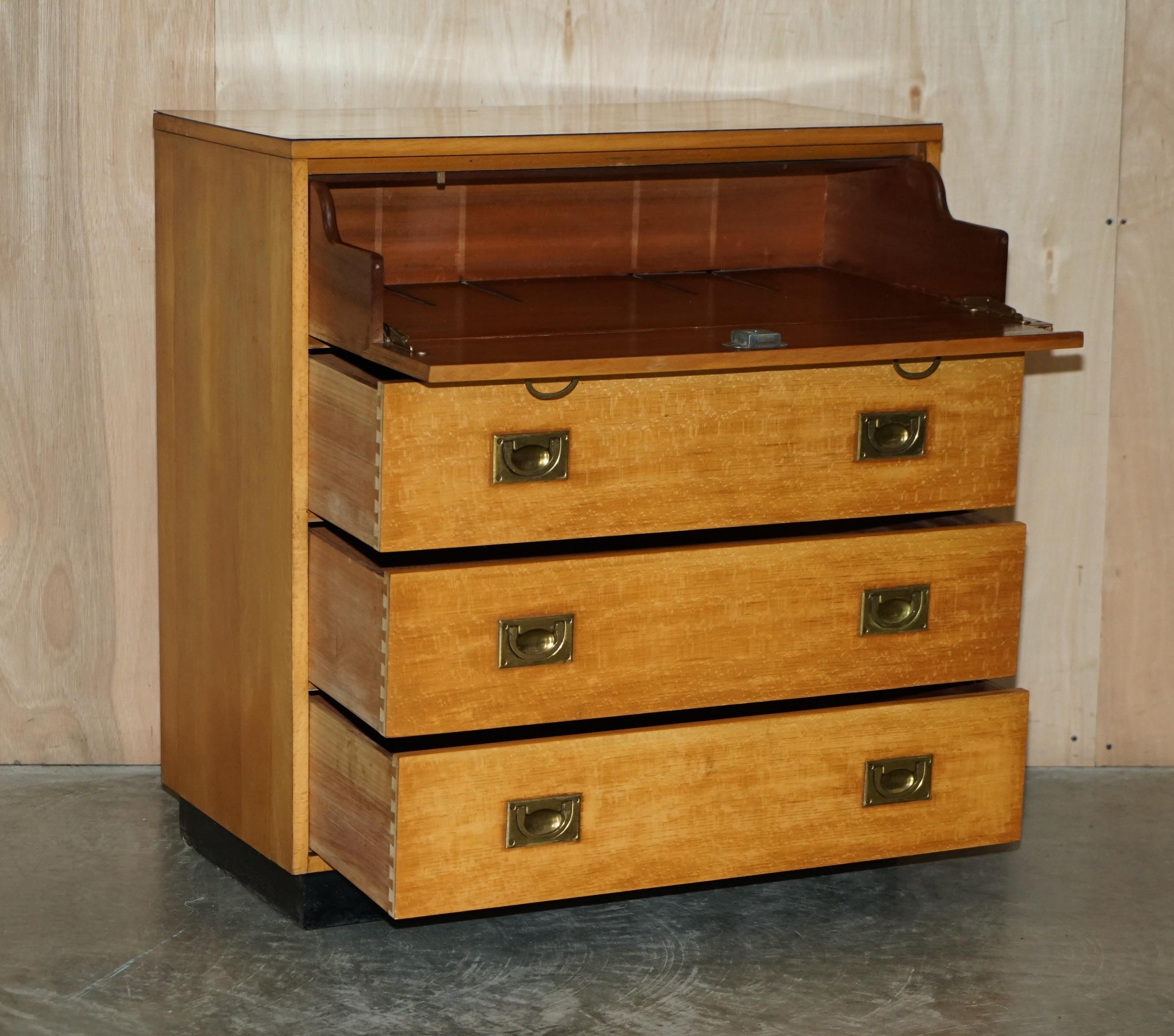 Antique circa 1920 Light Oak Military Campaign Chest of Drawers with Drop Front For Sale 8