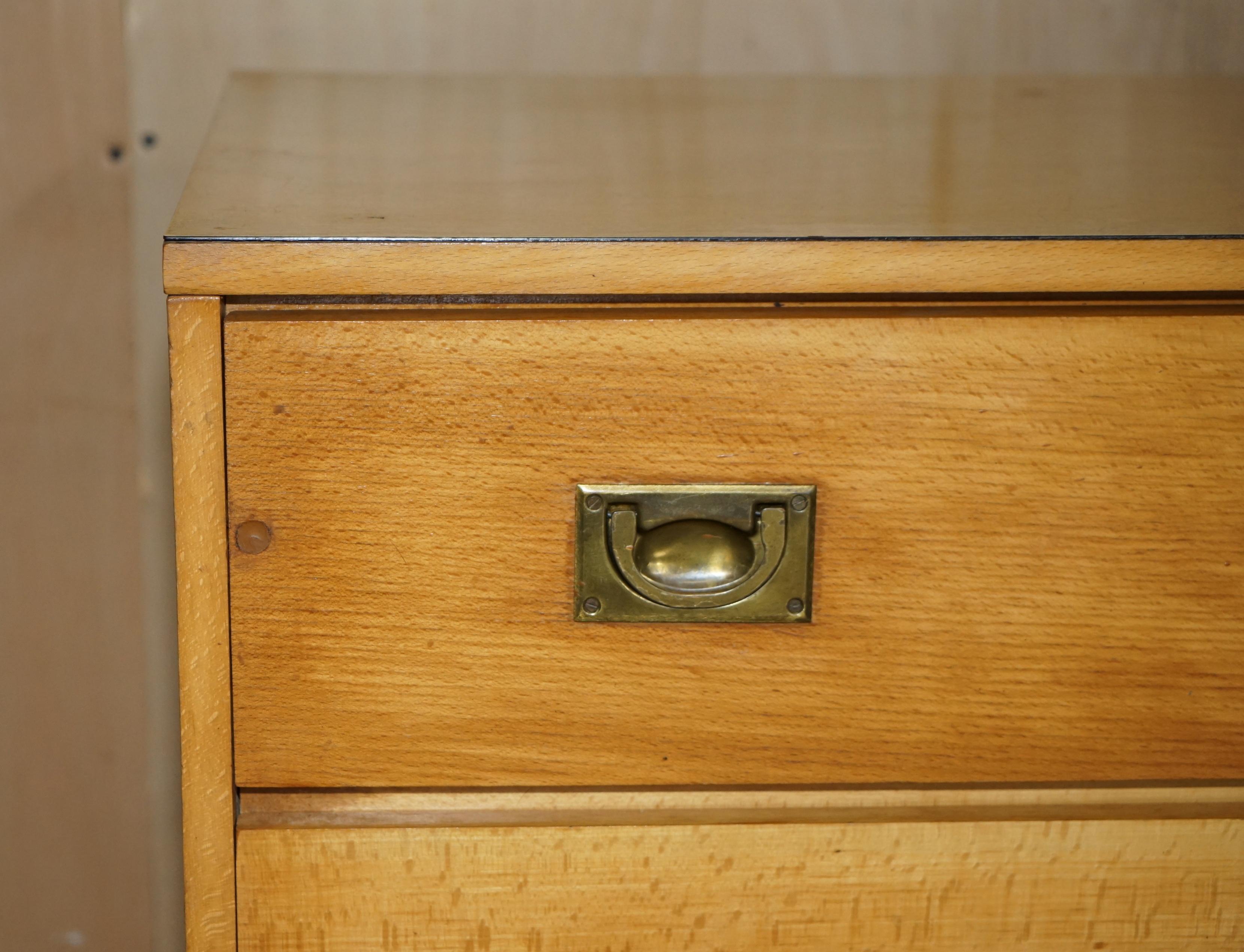 Hand-Crafted Antique circa 1920 Light Oak Military Campaign Chest of Drawers with Drop Front For Sale