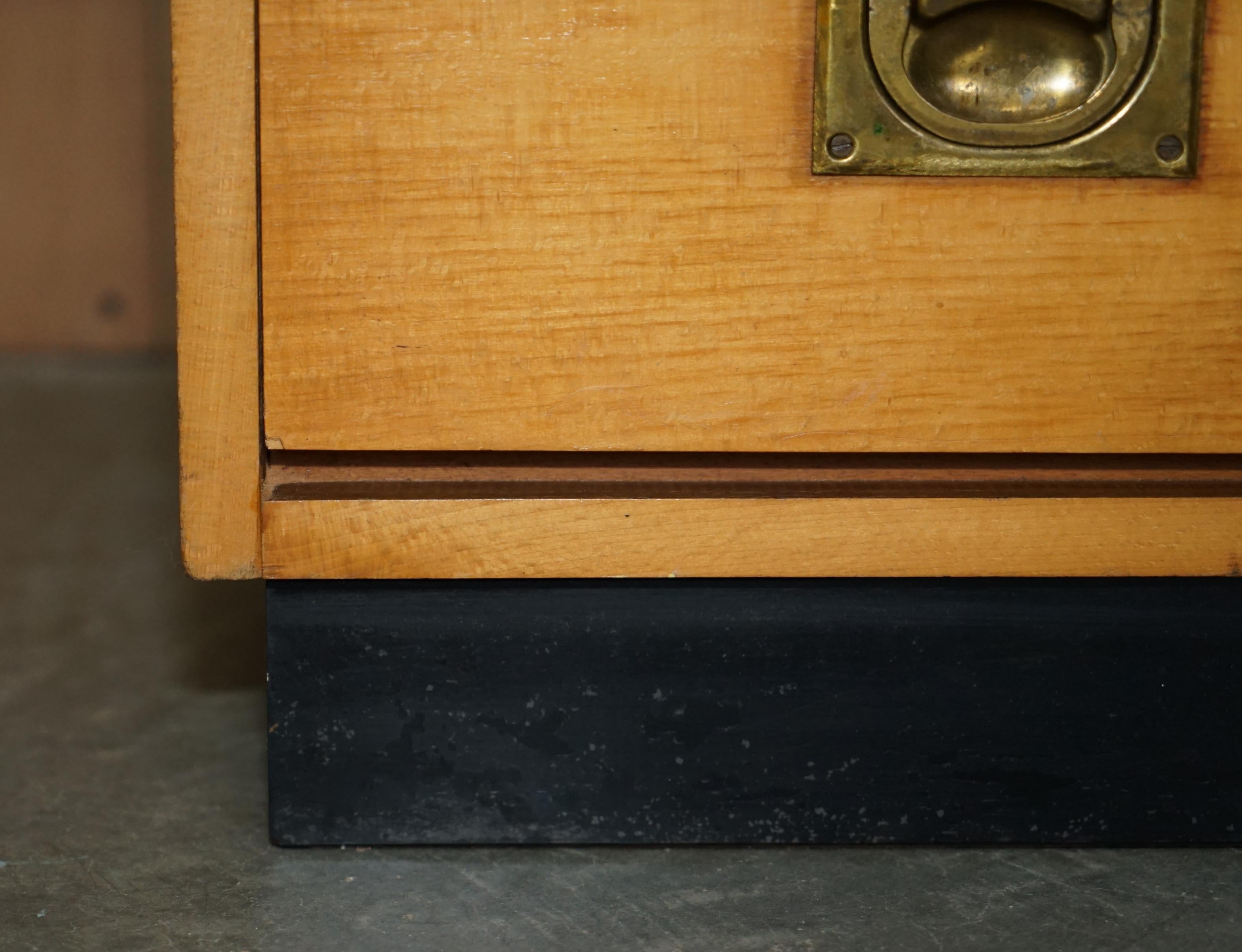 Brass Antique circa 1920 Light Oak Military Campaign Chest of Drawers with Drop Front For Sale