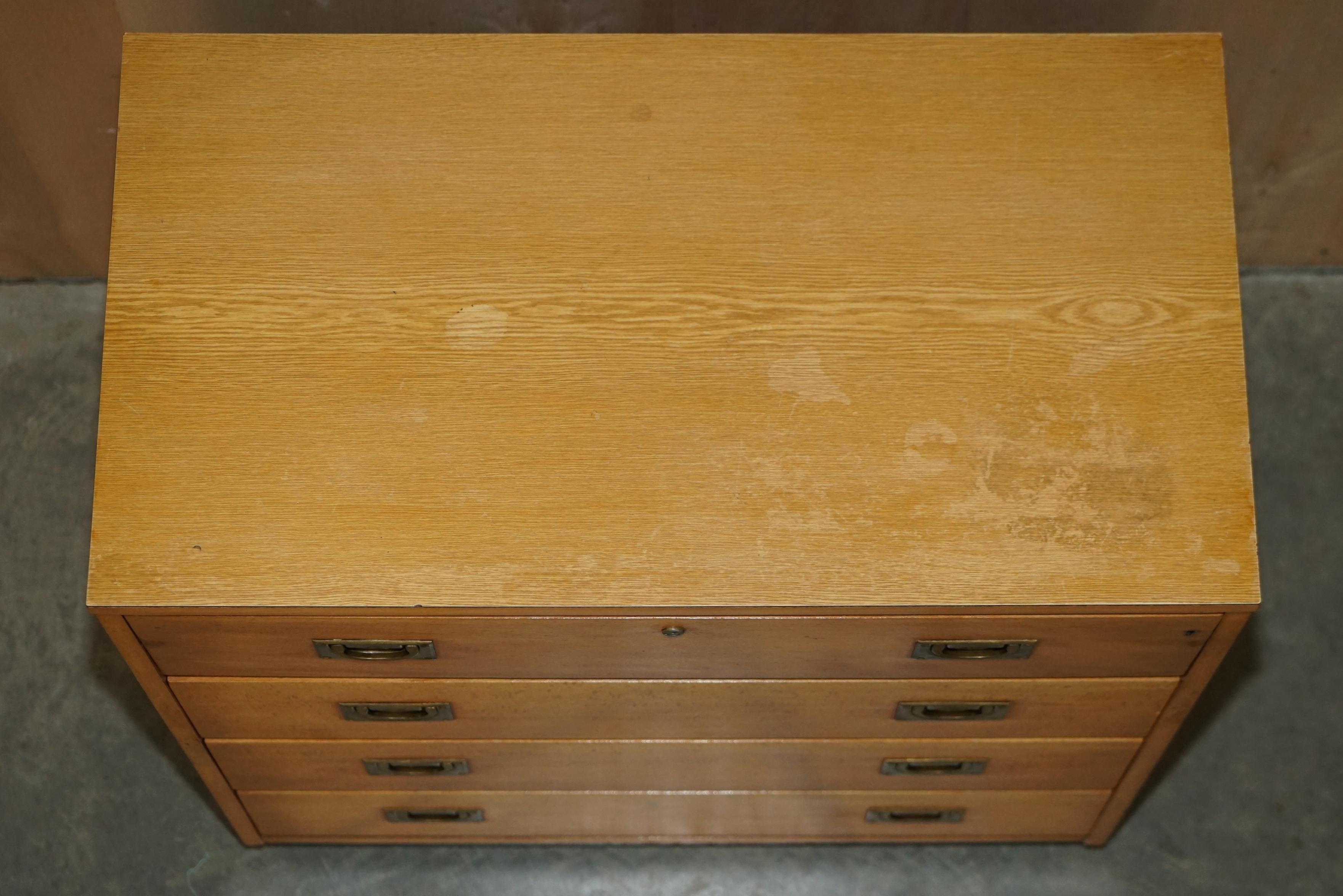 Antique circa 1920 Light Oak Military Campaign Chest of Drawers with Drop Front For Sale 1
