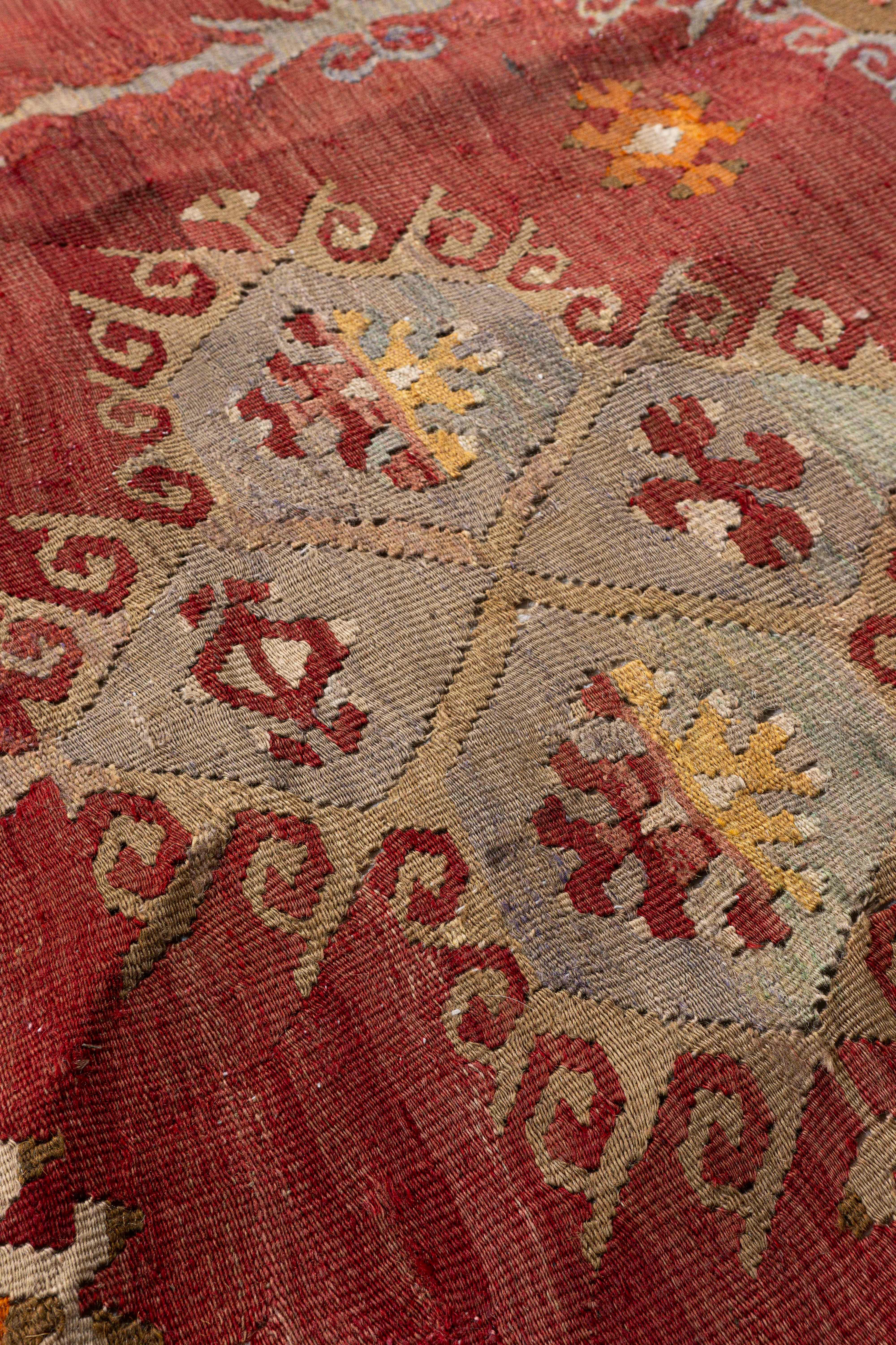 Antique Circa 1920 Orange Turkish Kilim Flatweave Rug For Sale 4