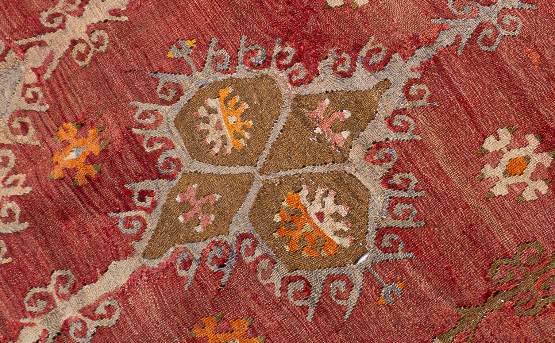 Antique Circa 1920 Orange Turkish Kilim Flatweave Rug For Sale 7