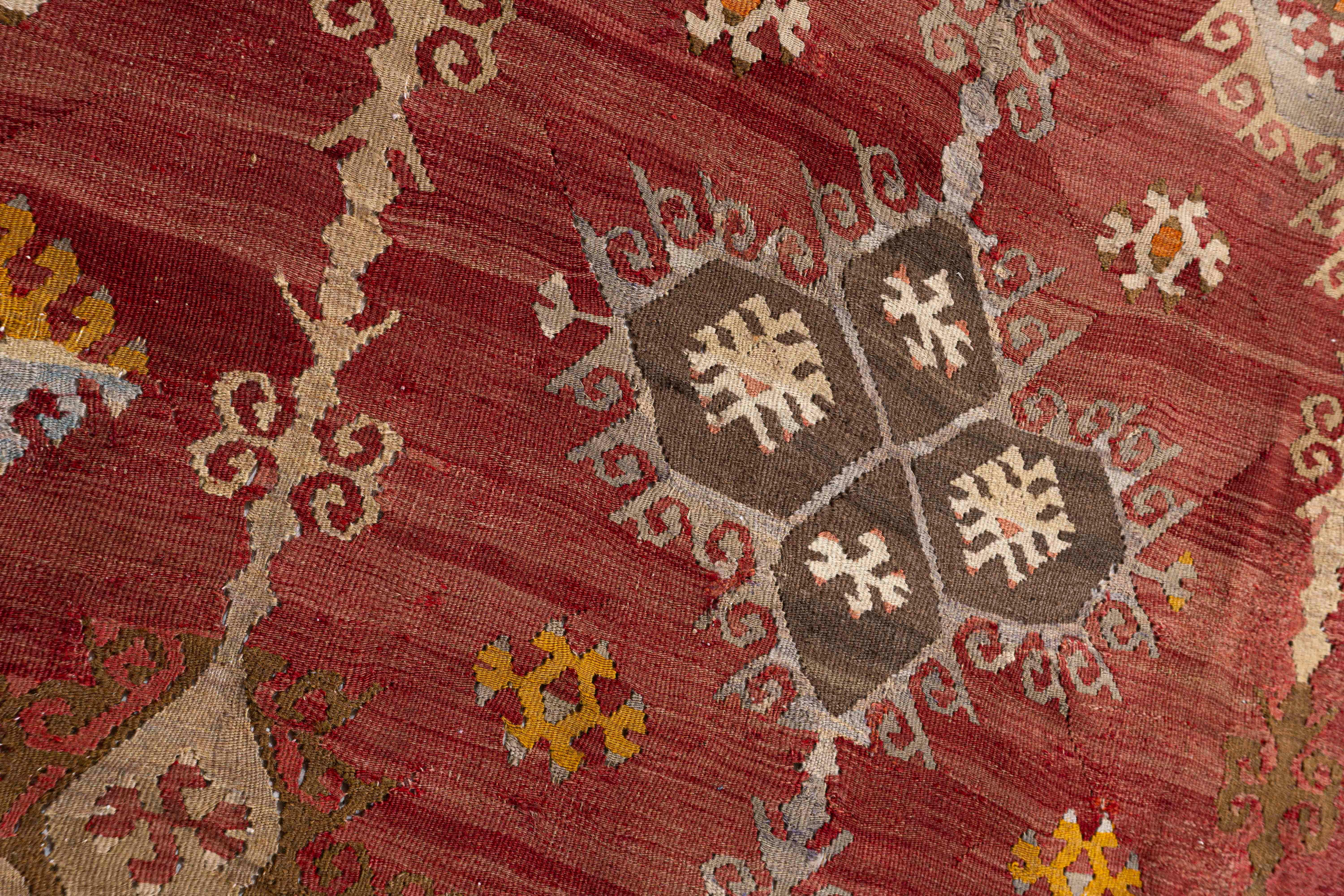 Antique Circa 1920 Orange Turkish Kilim Flatweave Rug For Sale 8