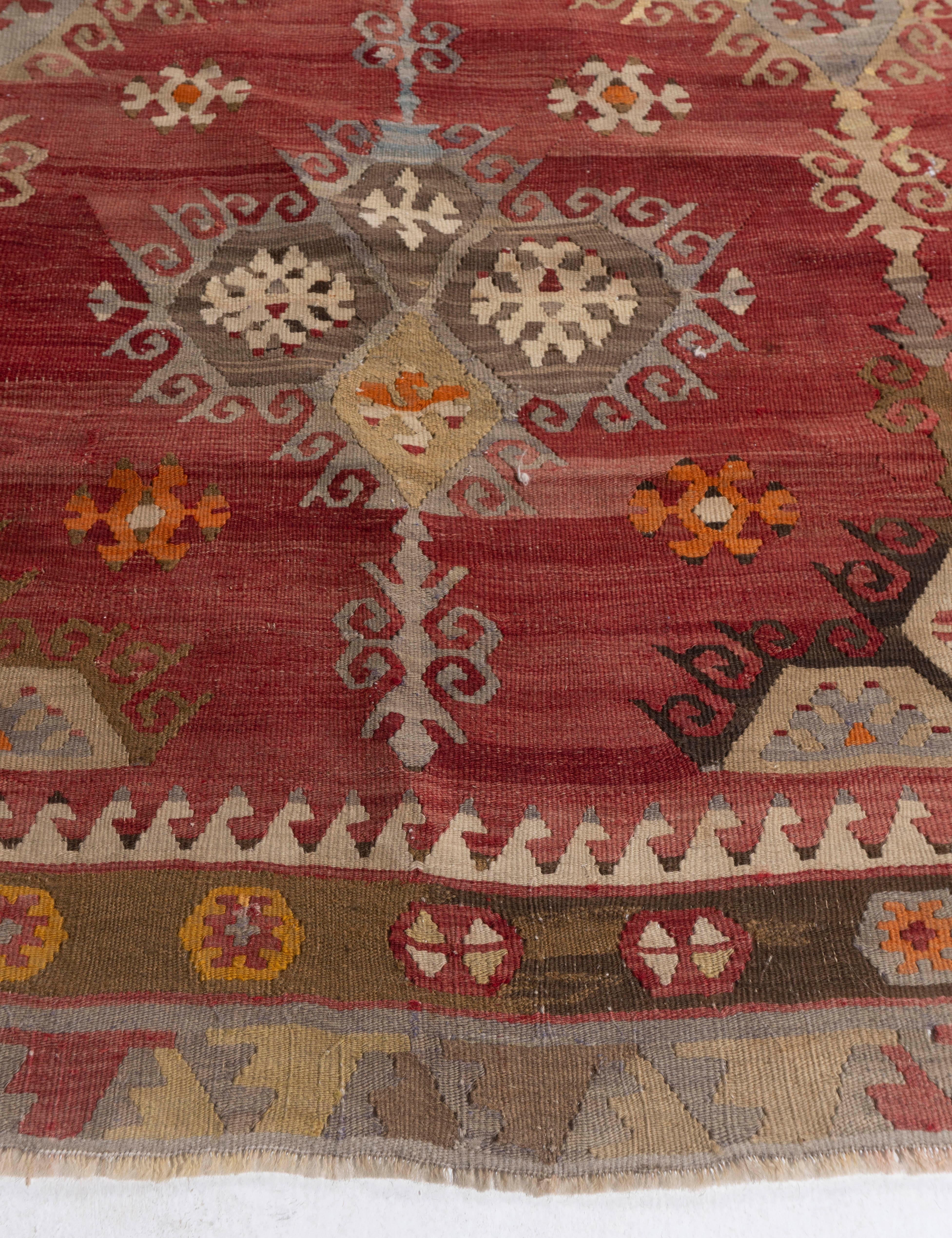 Antique Circa 1920 Orange Turkish Kilim Flatweave Rug For Sale 9