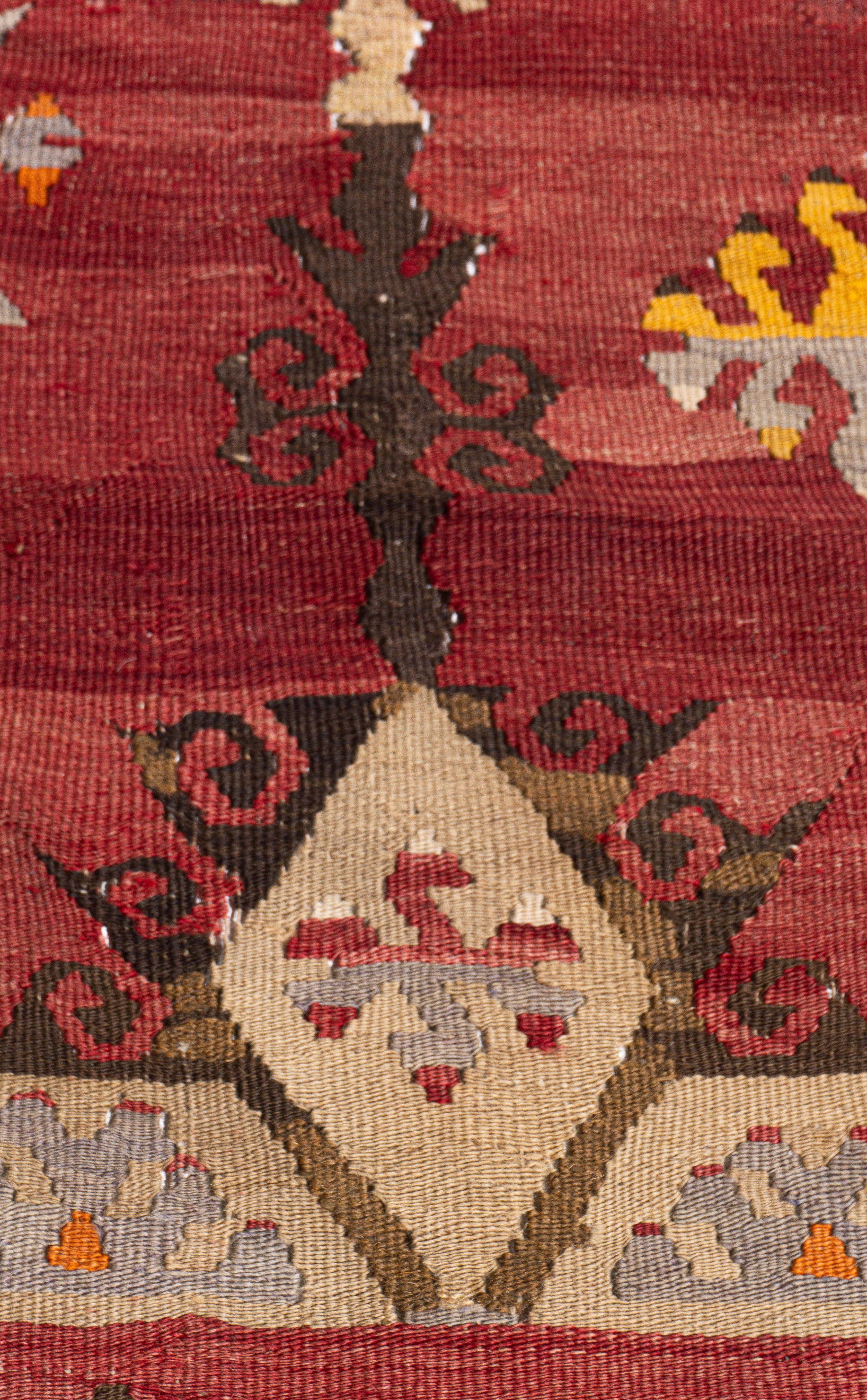 20th Century Antique Circa 1920 Orange Turkish Kilim Flatweave Rug For Sale