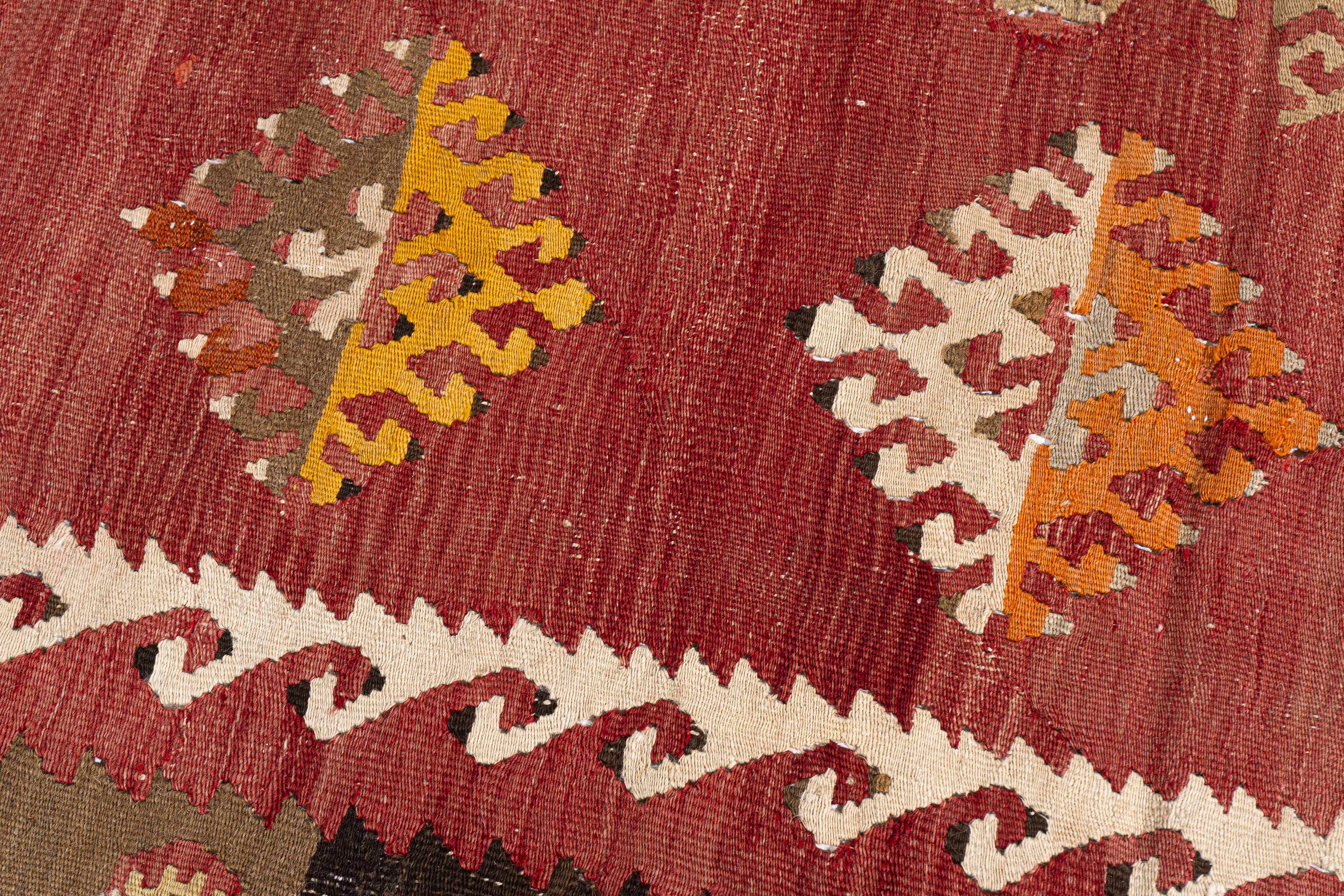 Wool Antique Circa 1920 Orange Turkish Kilim Flatweave Rug For Sale