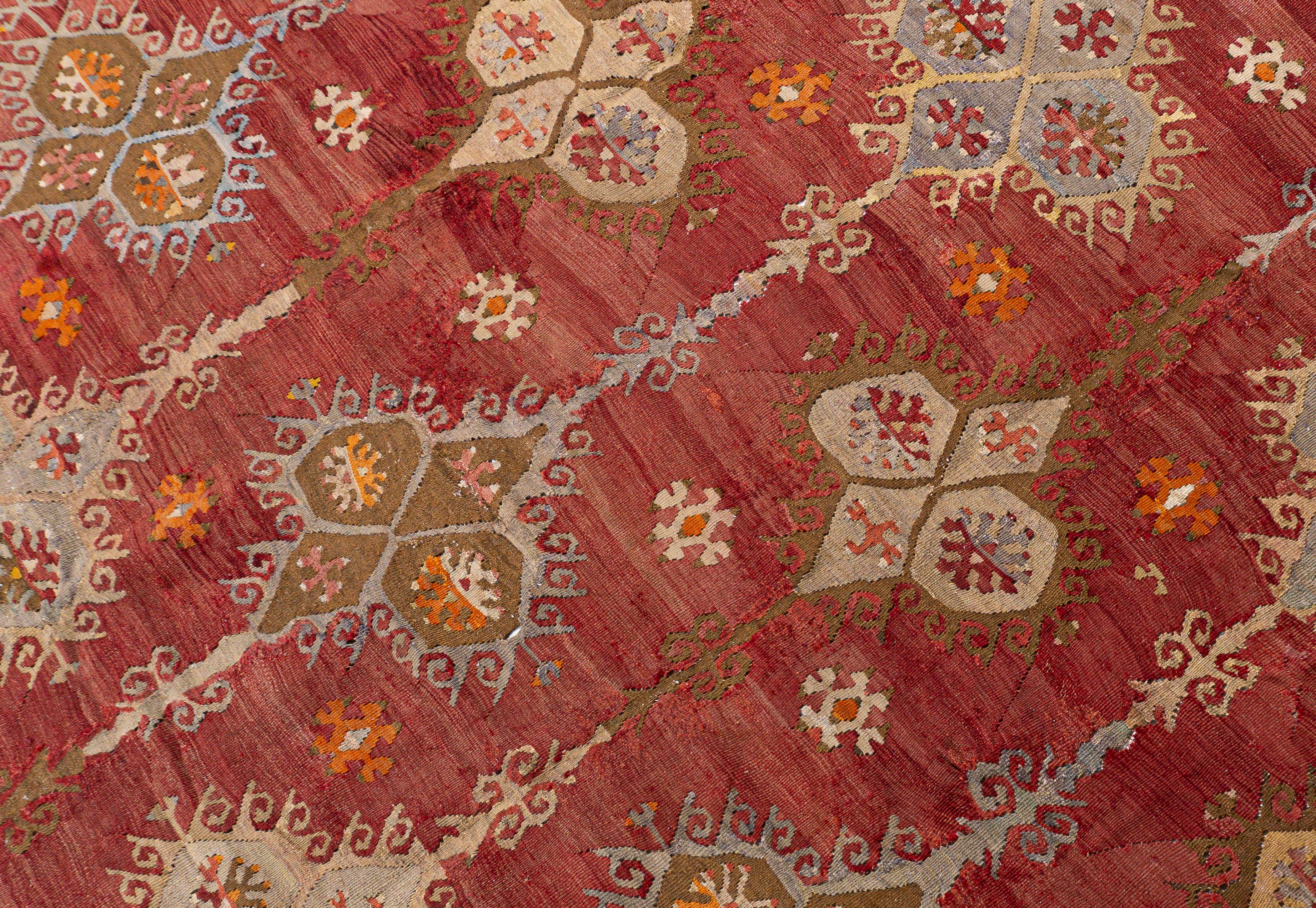 Antique Circa 1920 Orange Turkish Kilim Flatweave Rug For Sale 1