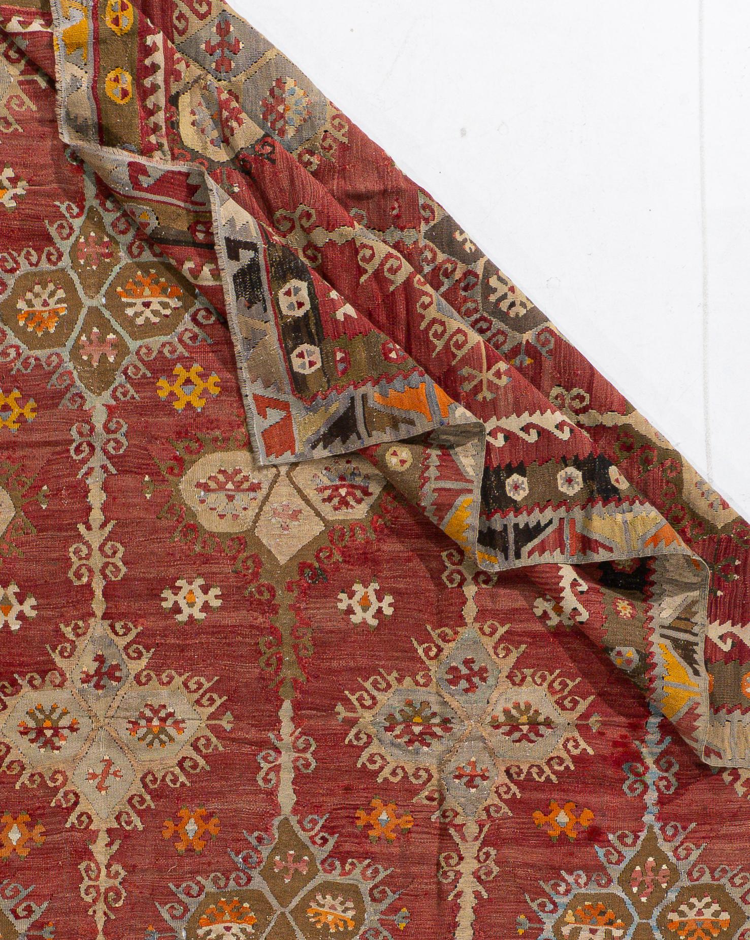Antique Circa 1920 Orange Turkish Kilim Flatweave Rug For Sale 3