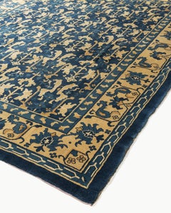 Antique Circa 1920 Peking Chinese Hand Knotted Blue & Gold Wool Rug 8' x 10'
