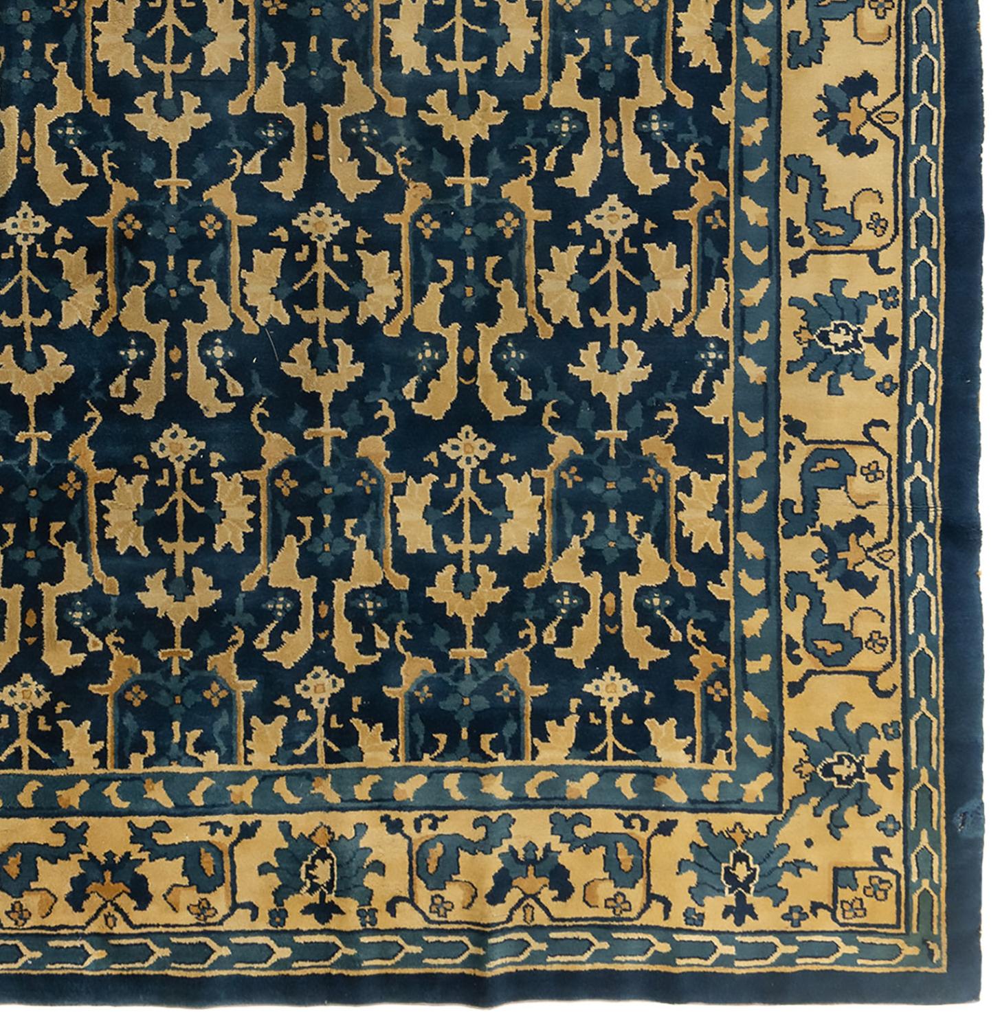 Antico tappeto cinese di Pechino del 1920 annodato a mano in lana blu e oro 8' x 10' in vendita 1