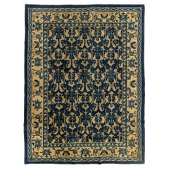 Antike CIRCA 1920 Peking Chinesisch Hand geknotet Blau & Gold Wolle Teppich 8' x 10'
