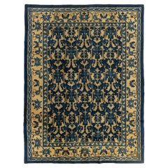 Antiquités Circa 1920 Peking Chinese Hand Knotsted Blue & Gold Wool Rug 8' x 10' (tapis de laine bleu et or)