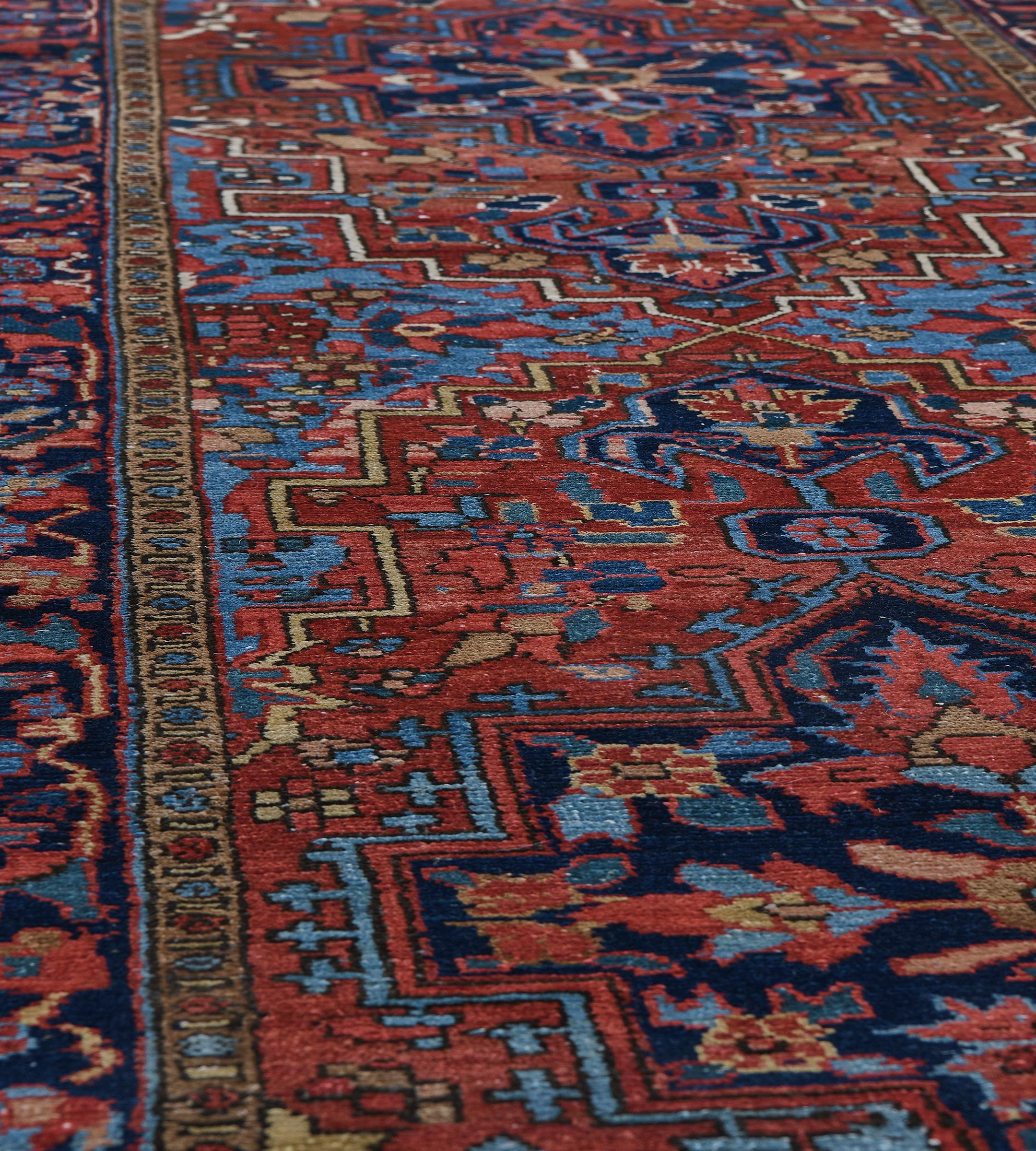 Antique Circa 1920 Red Floral Wool Persian Heriz Runner For Sale 2