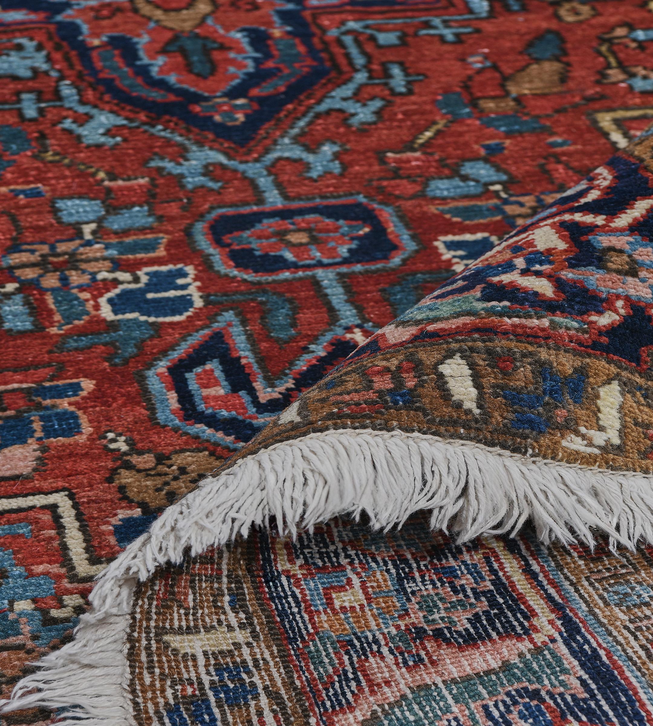 Antique Circa 1920 Red Floral Wool Persian Heriz Runner For Sale 4