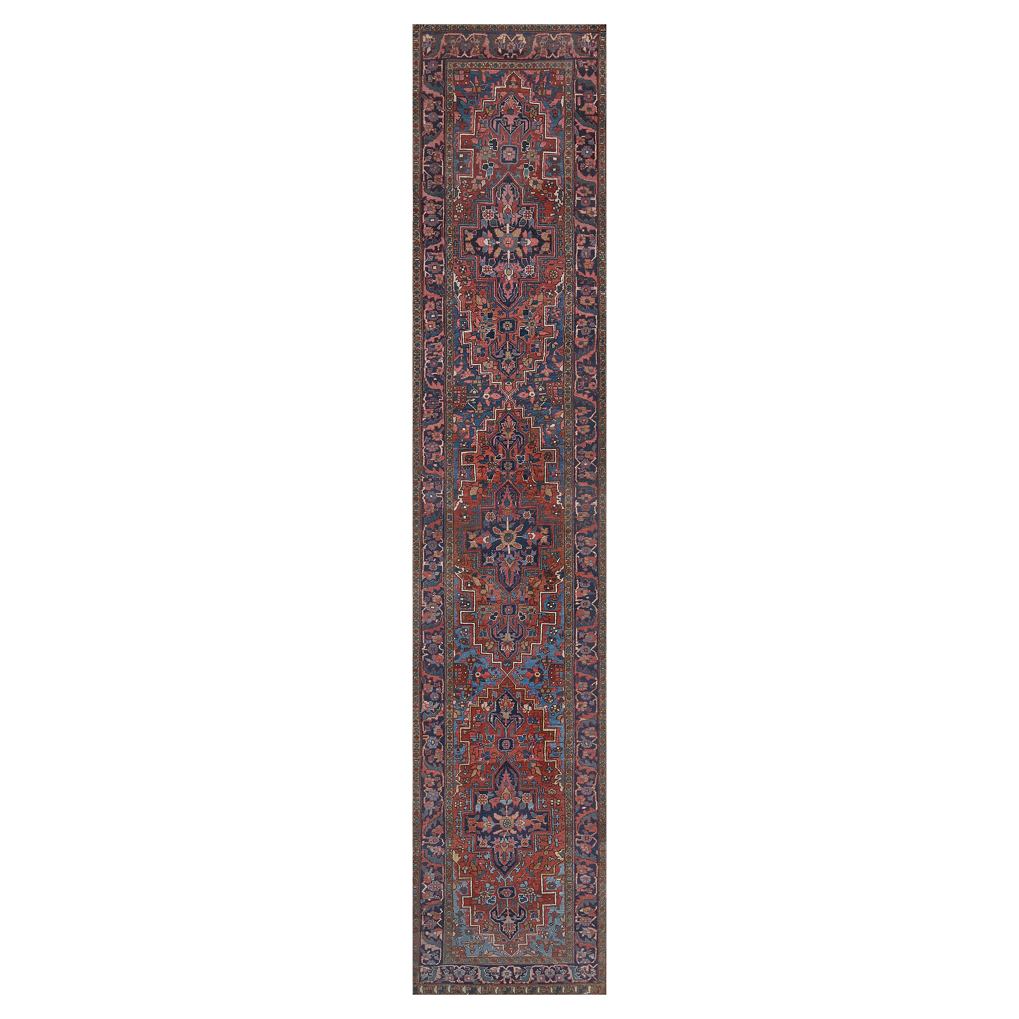 Antique Circa 1920 Red Floral Wool Persian Heriz Runner For Sale