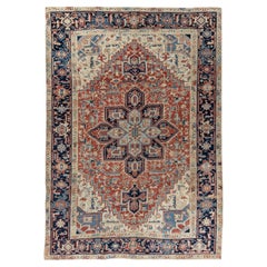 Antiker, handgewebter roter Heriz-Teppich, Wolle, um 1920, 6'5 x 9'