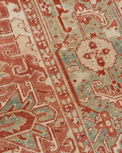 Antique Hand-Woven Heriz Rug, Wool, Geometric Design, 1920