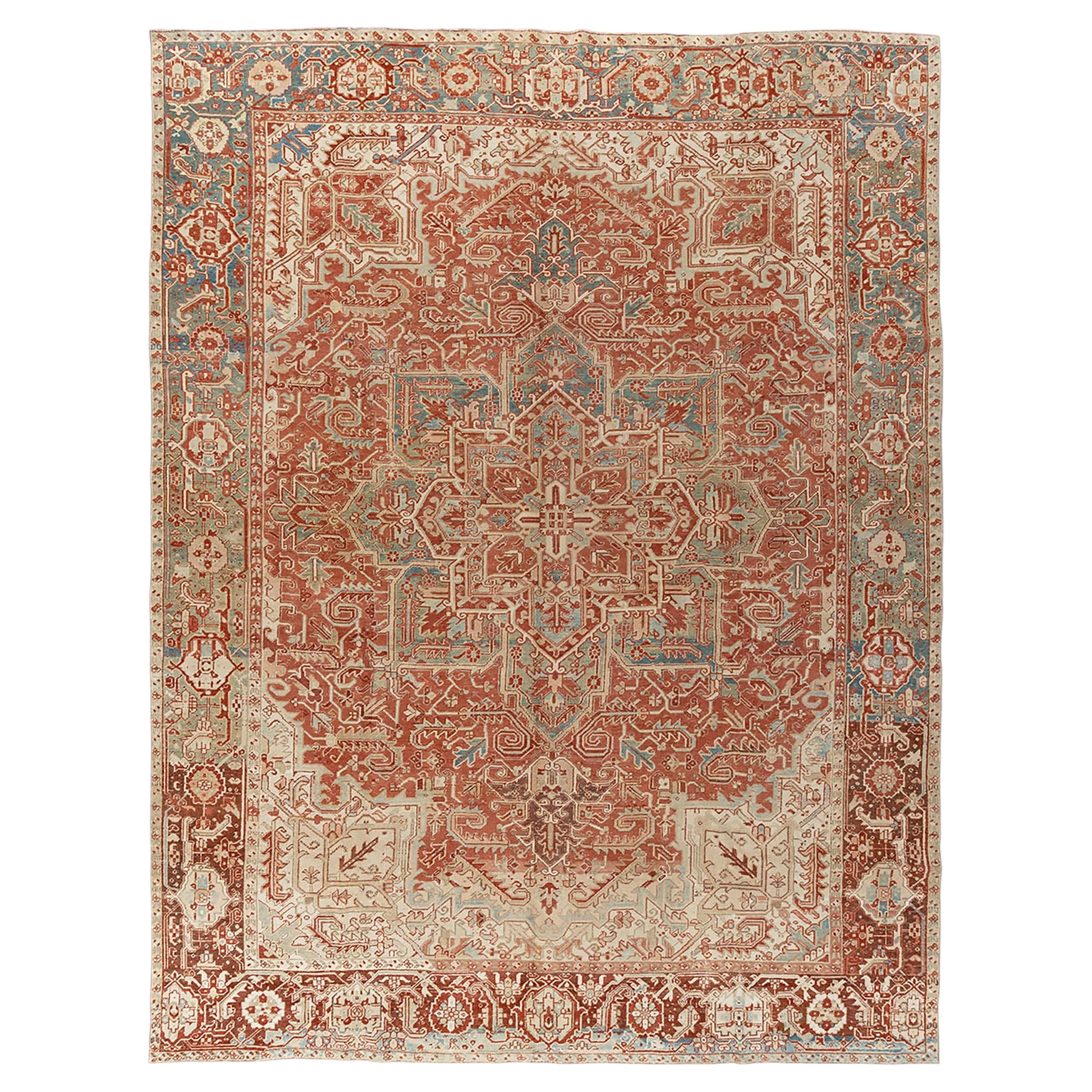 Antiker, handgewebter Heriz-Teppich, Wolle, geometrisches Muster, 1920 im Angebot