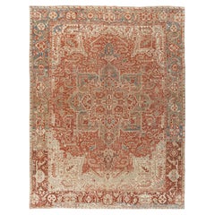 Antique Hand-Woven Heriz Rug, Wool, Geometric Design, 1920