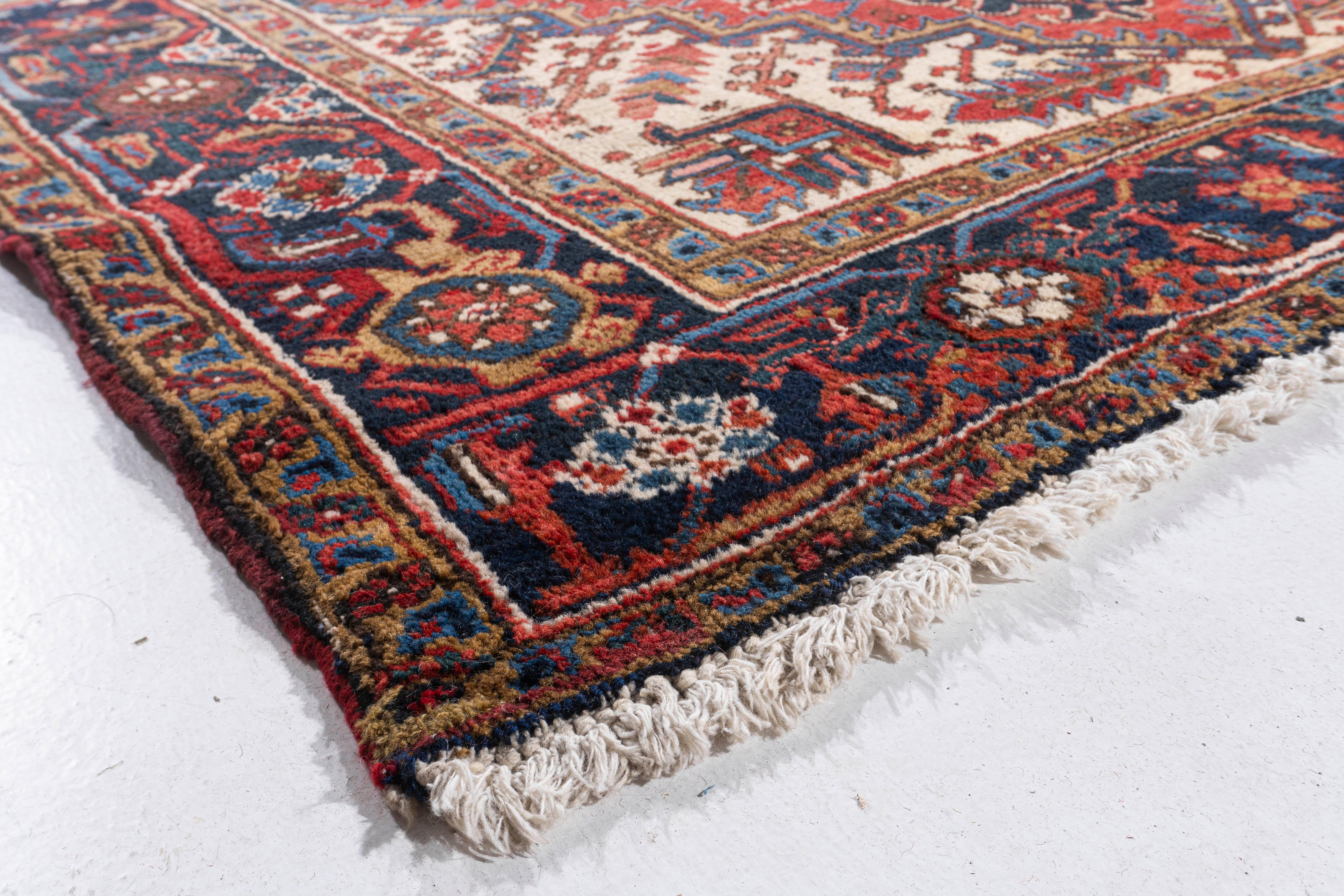 Hand-Knotted Antique Circa 1920 Red Persian Heriz Hand Knotted Rug 5'11 X 7'4 For Sale