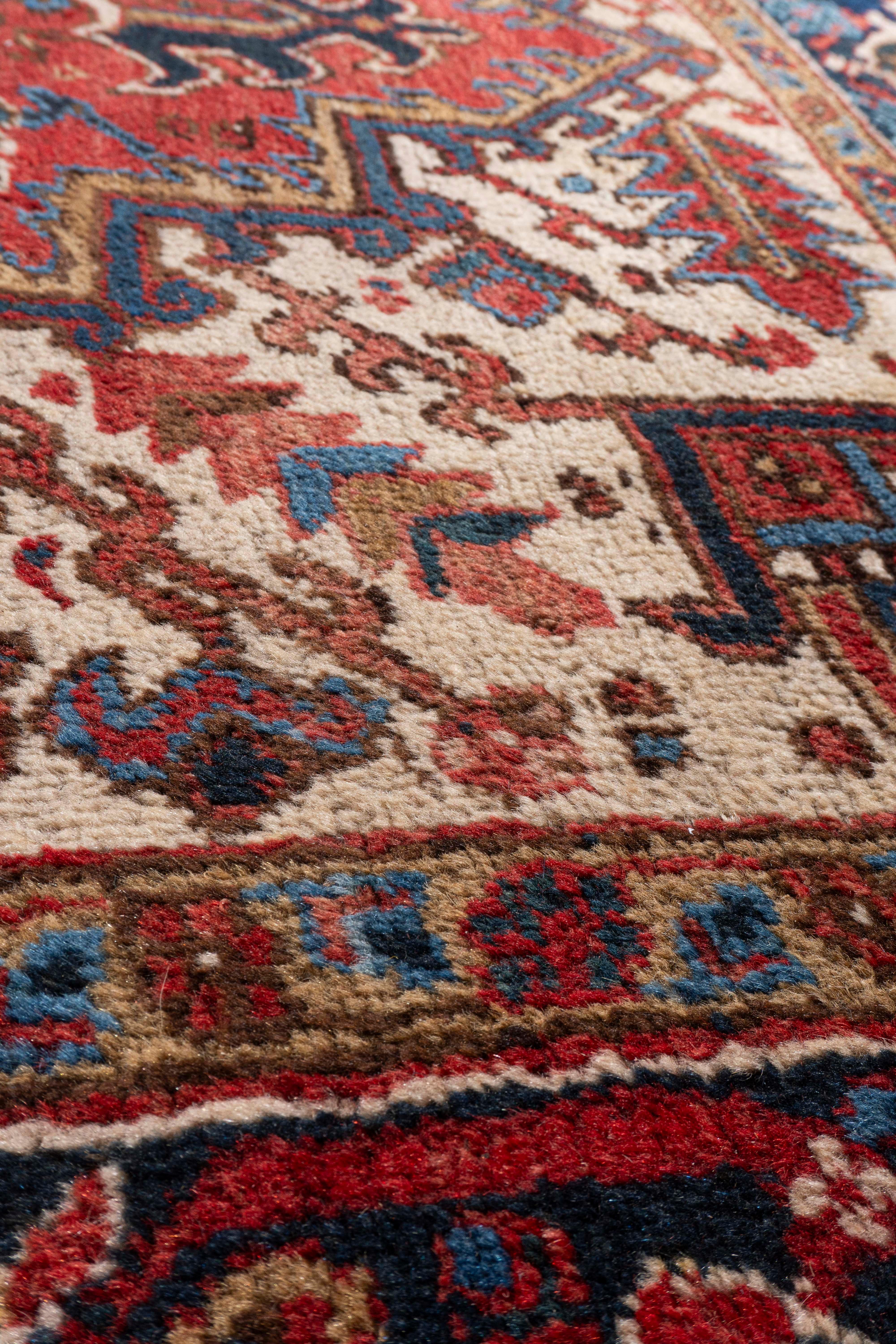 Antique Circa 1920 Red Persian Heriz Hand Knotted Rug 5'11 X 7'4 In Good Condition For Sale In New York, NY