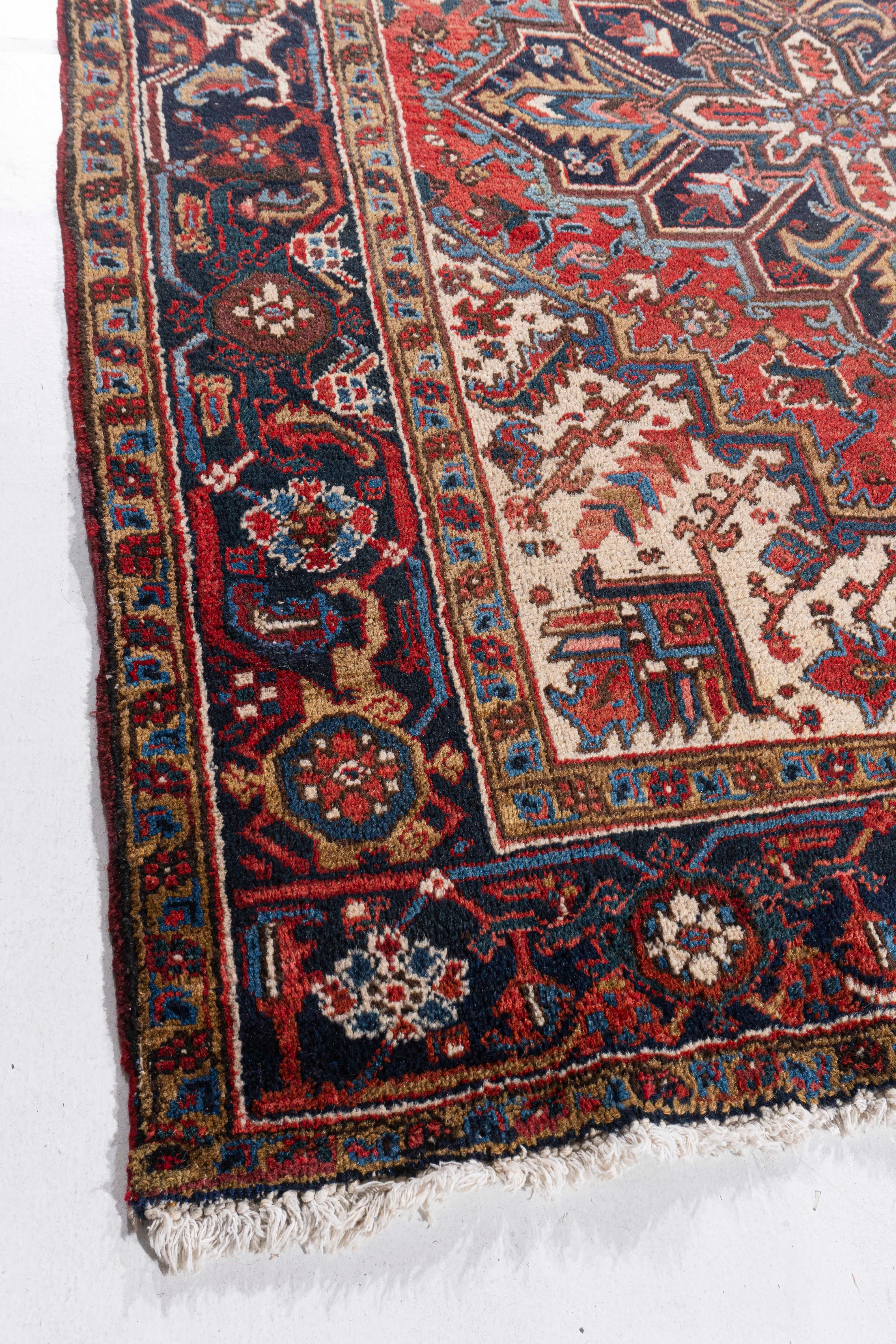 20th Century Antique Circa 1920 Red Persian Heriz Hand Knotted Rug 5'11 X 7'4 For Sale