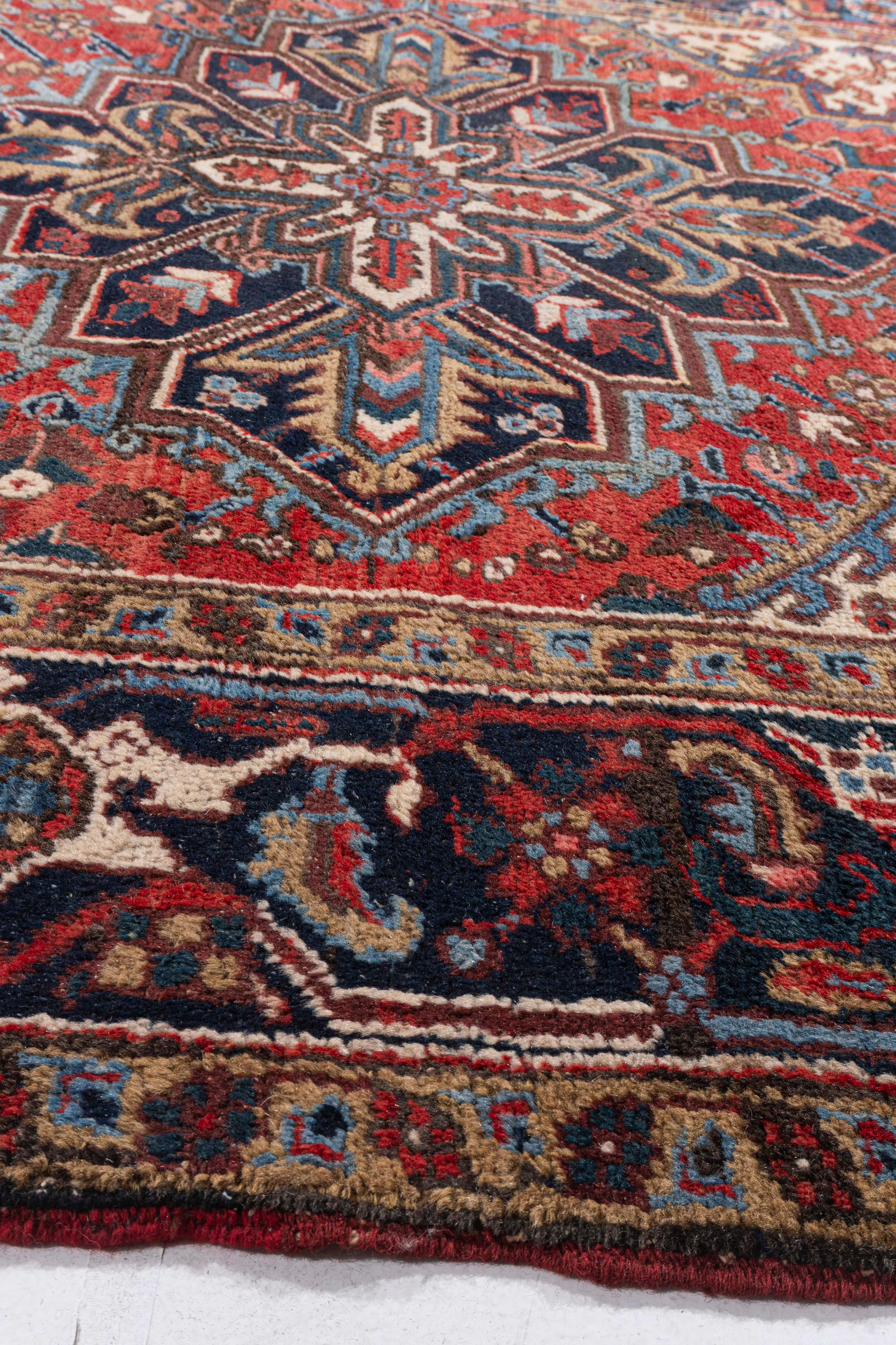 Wool Antique Circa 1920 Red Persian Heriz Hand Knotted Rug 5'11 X 7'4 For Sale