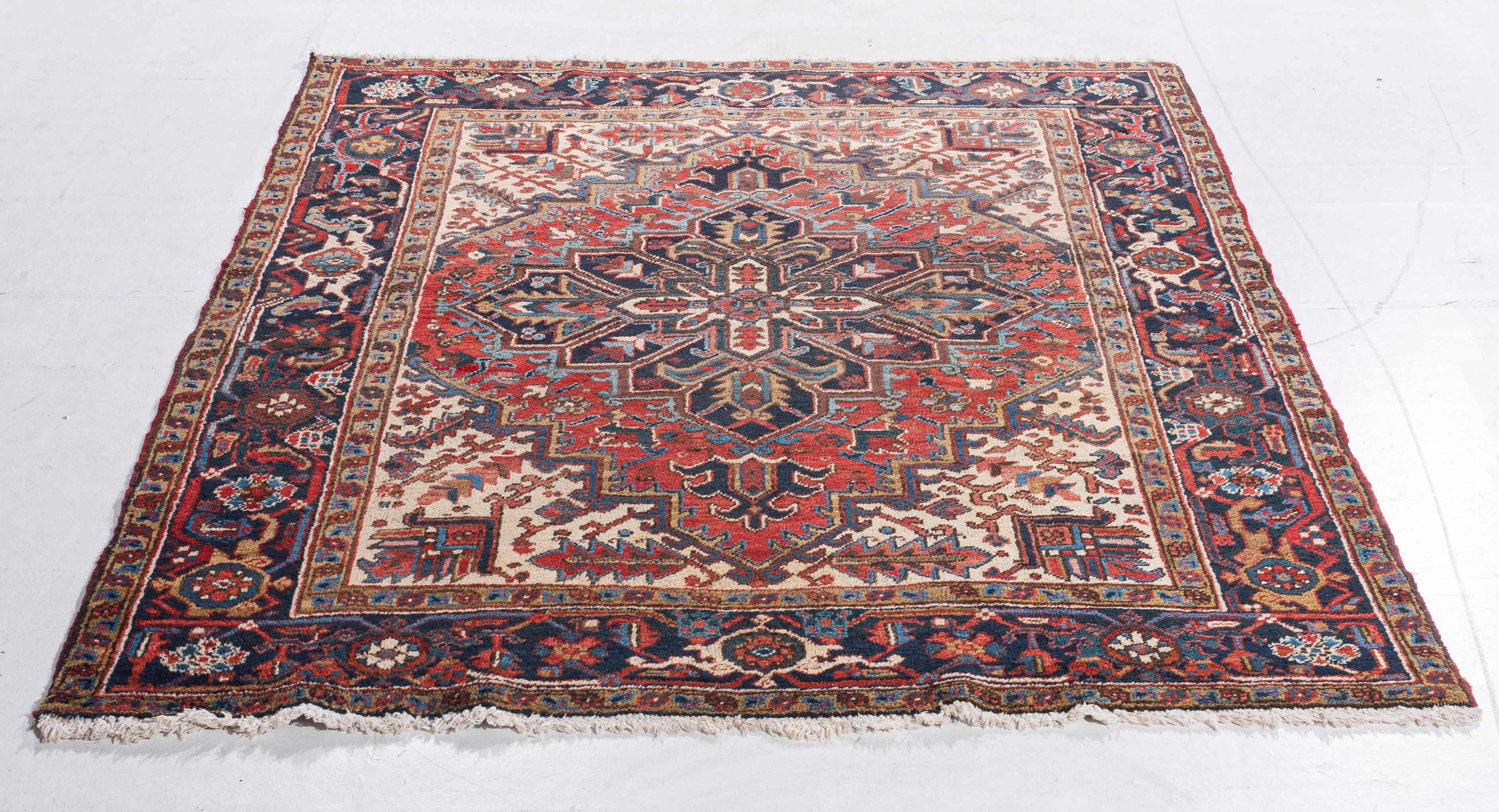 Antique Circa 1920 Red Persian Heriz Hand Knotted Rug 5'11 X 7'4 For Sale 3