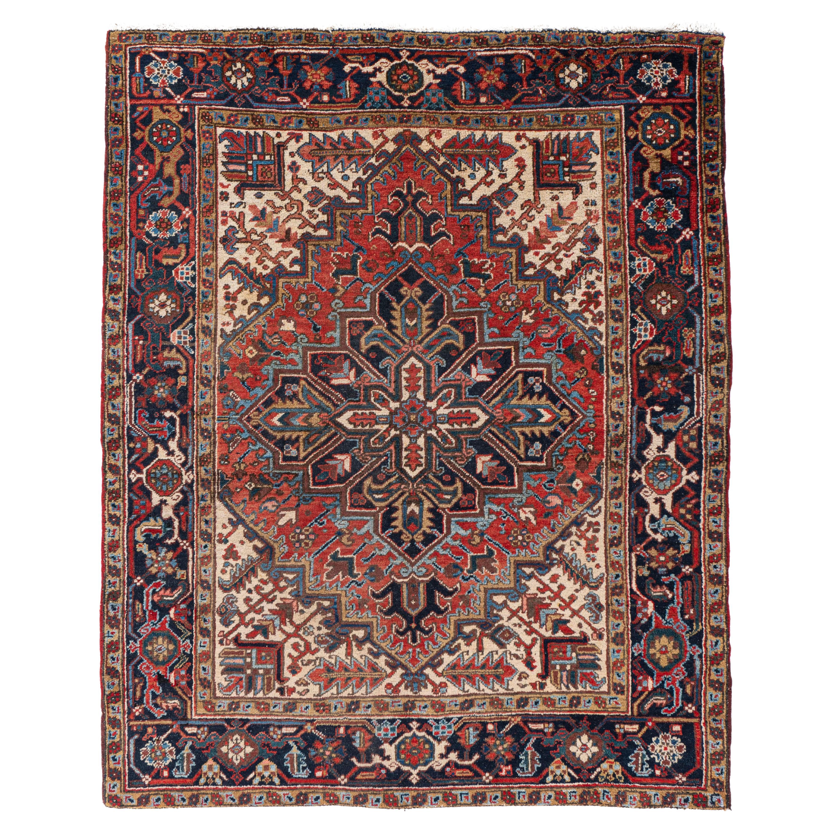 Antique Circa 1920 Red Persian Heriz Hand Knotted Rug 5'11 X 7'4 For Sale