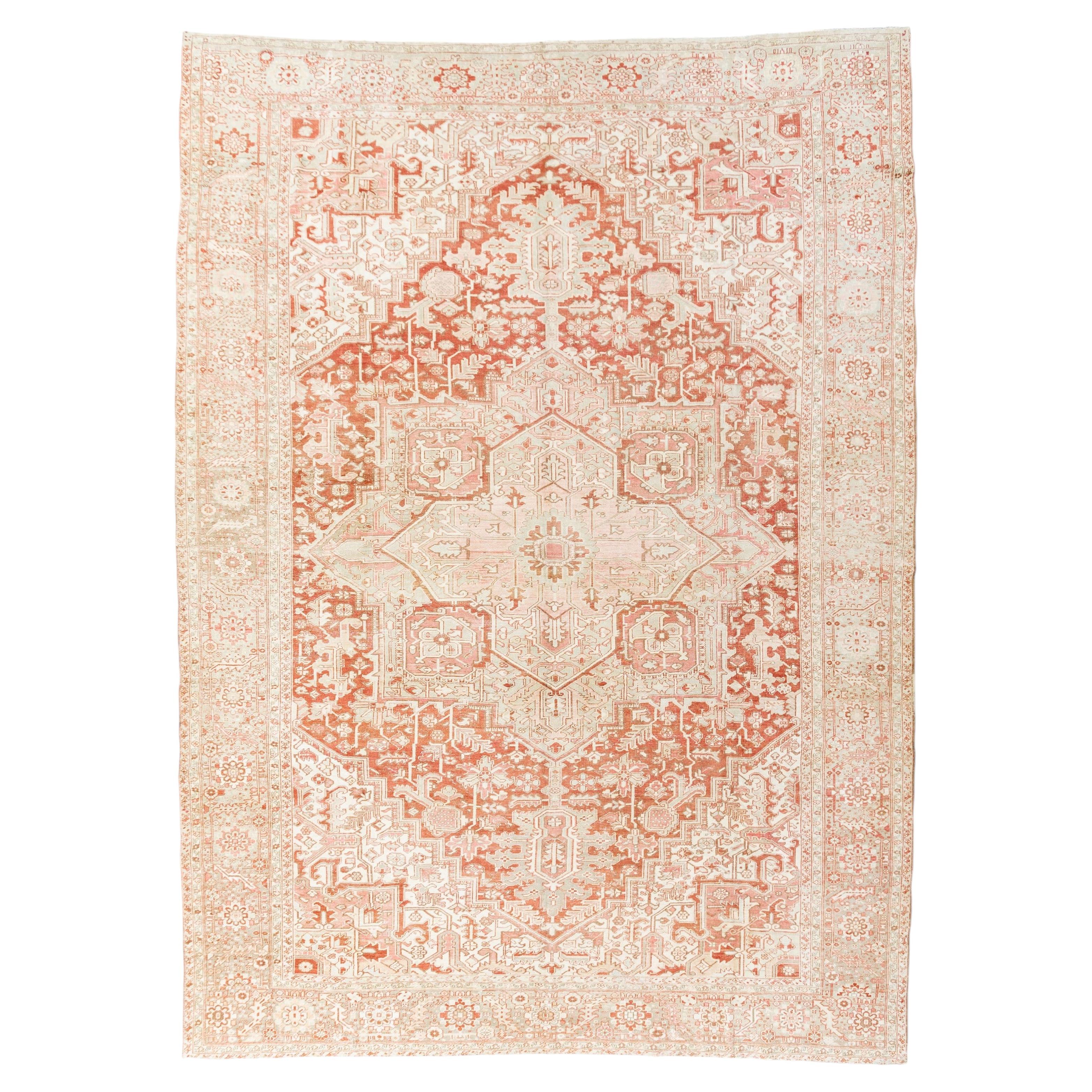 Antique Circa 1920 Red Subdued Heriz Rug 11'4 X 15'9