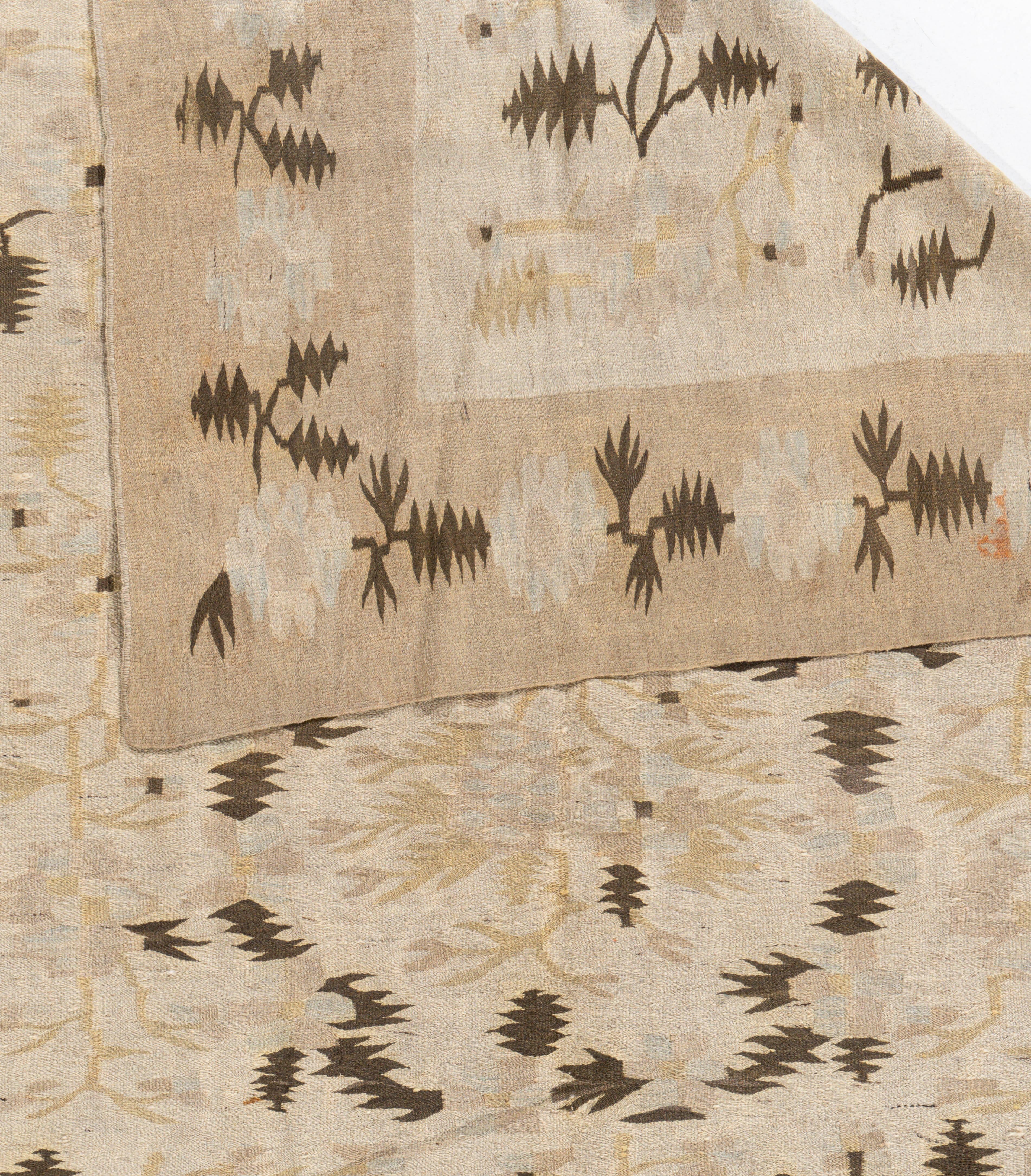 Antique Circa 1920 Beige Bessarabian Hand Knotted Flatweave Rug 3