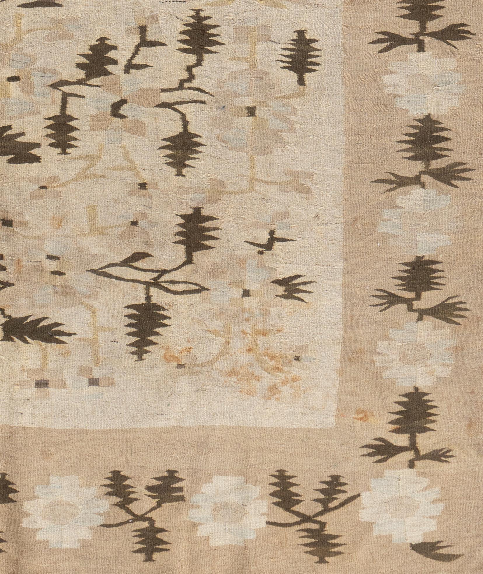 Hand-Knotted Antique Circa 1920 Beige Bessarabian Hand Knotted Flatweave Rug
