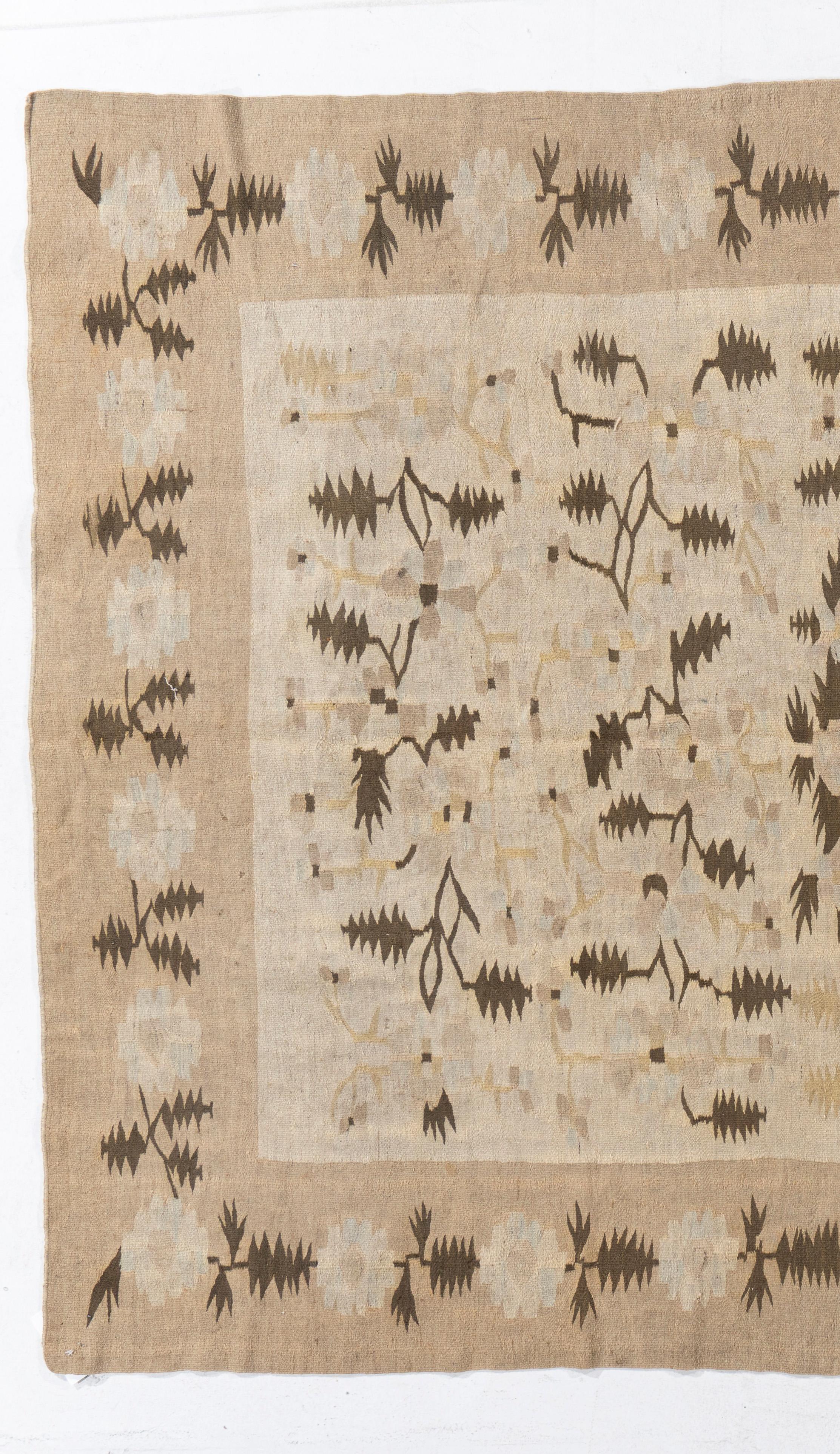 Wool Antique Circa 1920 Beige Bessarabian Hand Knotted Flatweave Rug