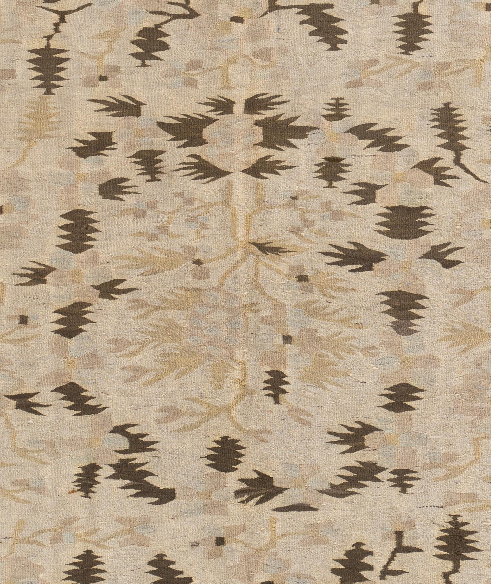 Antique Circa 1920 Beige Bessarabian Hand Knotted Flatweave Rug 1