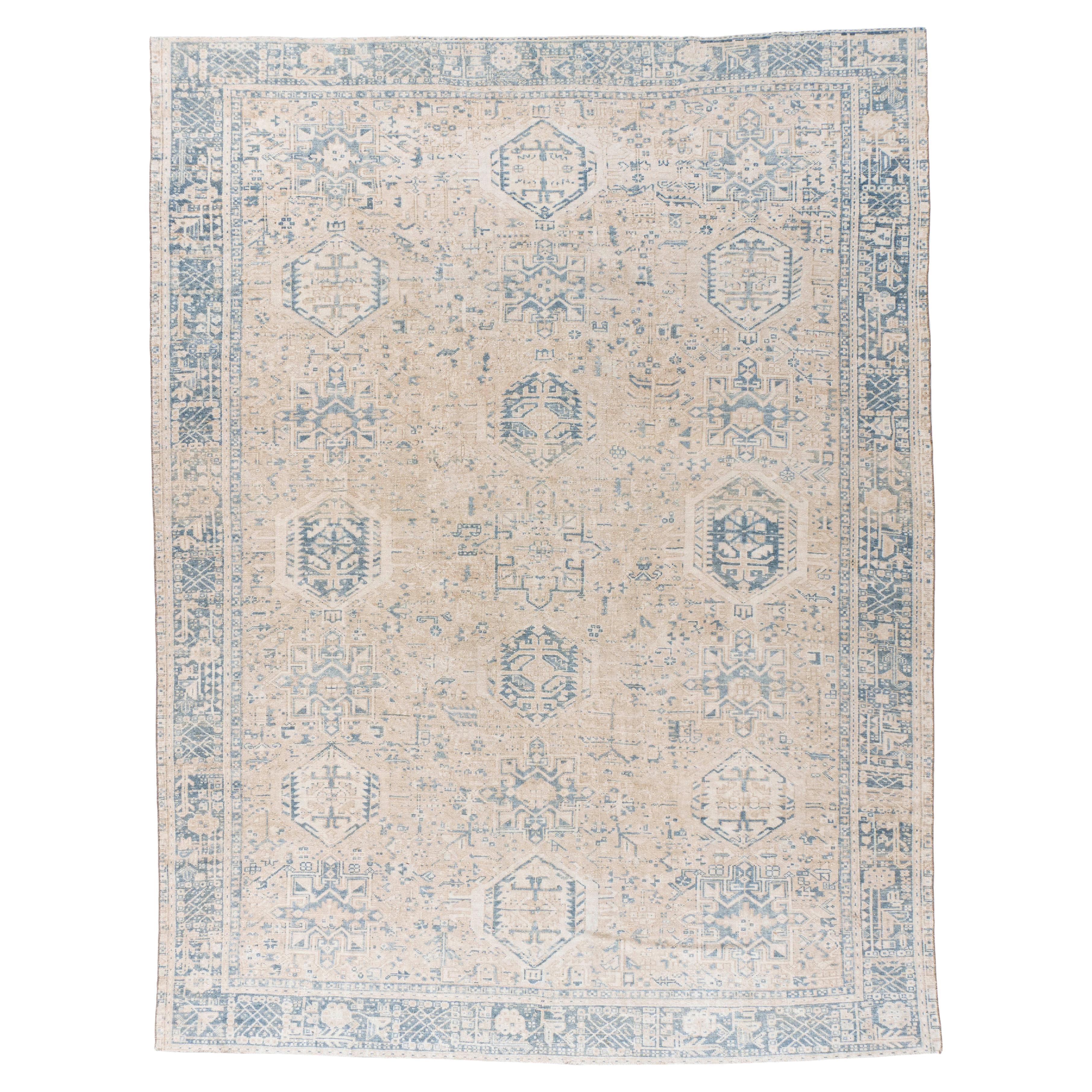 Antique Circa 1920 Tan Persian Subdued Heriz Hand Knotted Rug 8'4 X 11'