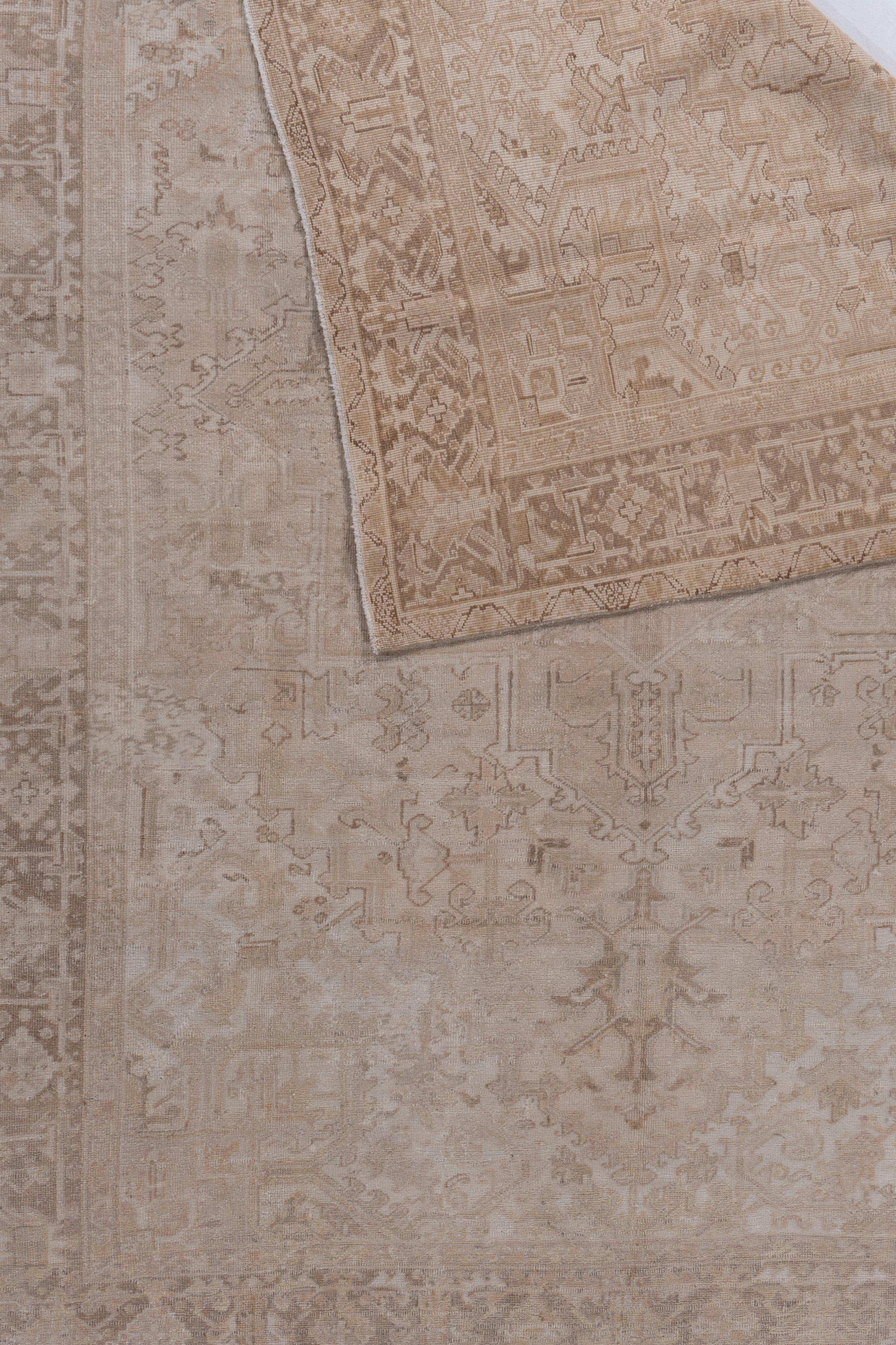 Antiker persischer, gedämpfter, handgeknüpfter Heriz-Teppich in Taupe, 8' X 10'9, um 1920 im Zustand „Gut“ im Angebot in New York, NY