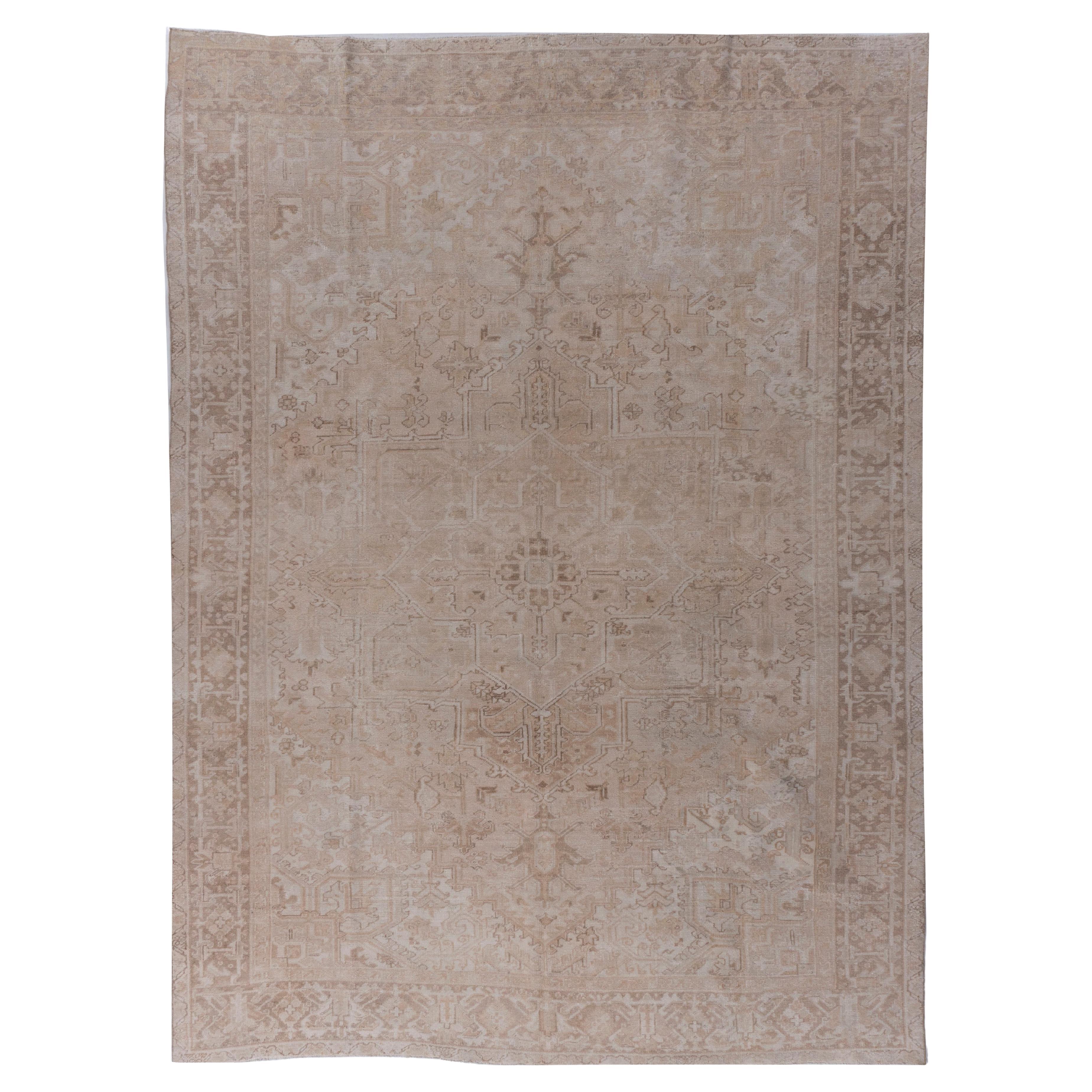 Antique Circa 1920 Taupe Persian Subdued Heriz Hand Knotted Rug 8' X 10'9