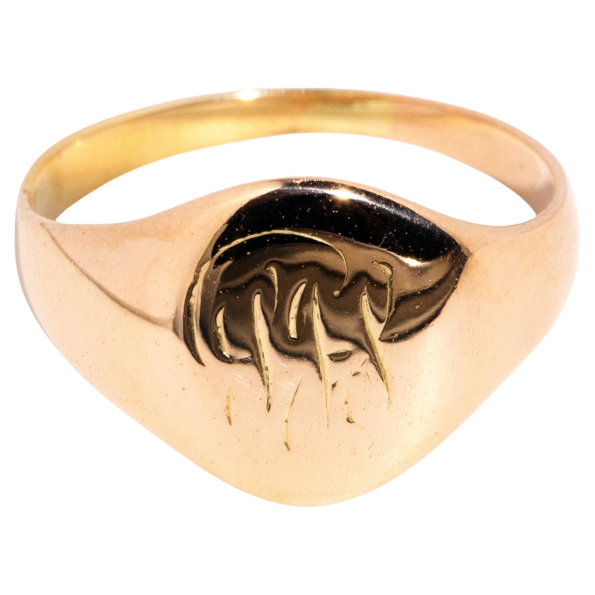 Antiquité circa 1920s 14 Carat Rose Gold "Hb" Inscribed Unisex Signet Ring en vente