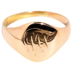 Retro circa 1920s 14 Carat Rose Gold "Hb" Inscribed Unisex Signet Ring