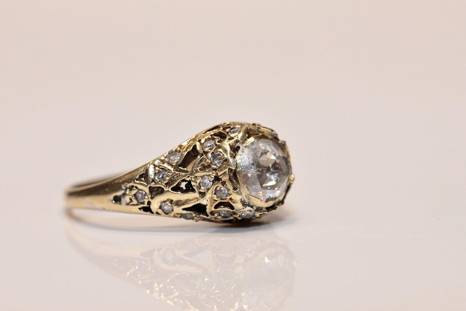 Antiker 14k Gold natürlicher Diamant-Dekorierter Ring, ca. 1920er Jahre (Rosenschliff) im Angebot