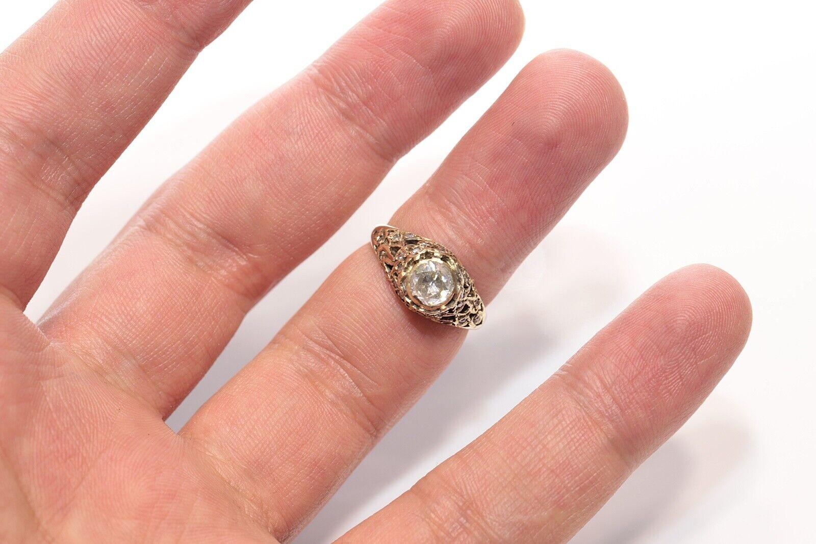 Antique Circa 1920s 14k Gold Natural Diamond Decorated Ring For Sale 1