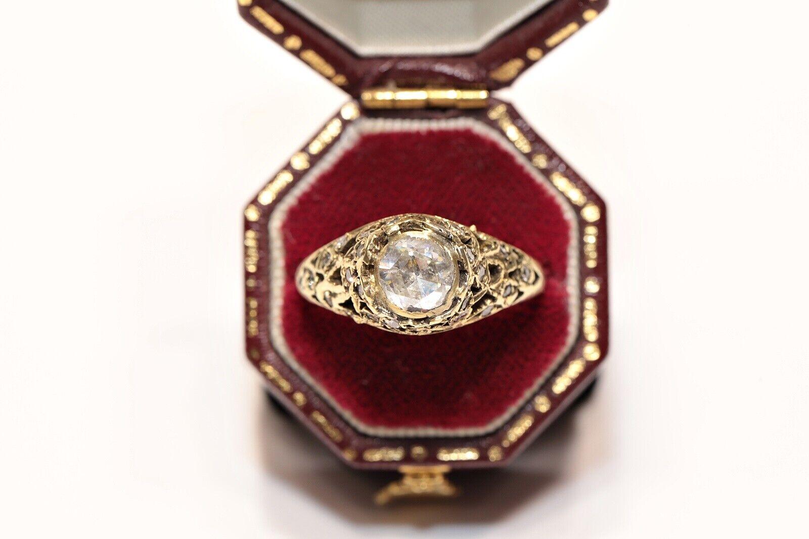 Antique Circa 1920s 14k Gold Natural Diamond Decorated Ring For Sale 3