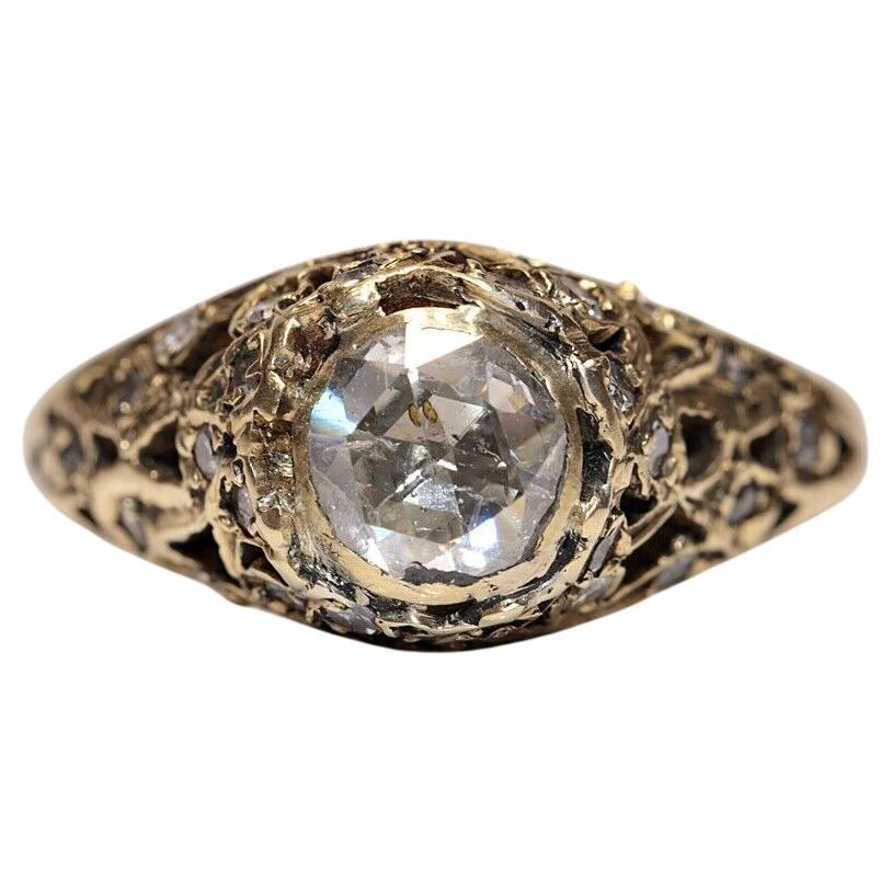 Antique Circa 1920s 14k Gold Natural Diamond Decorated Ring For Sale