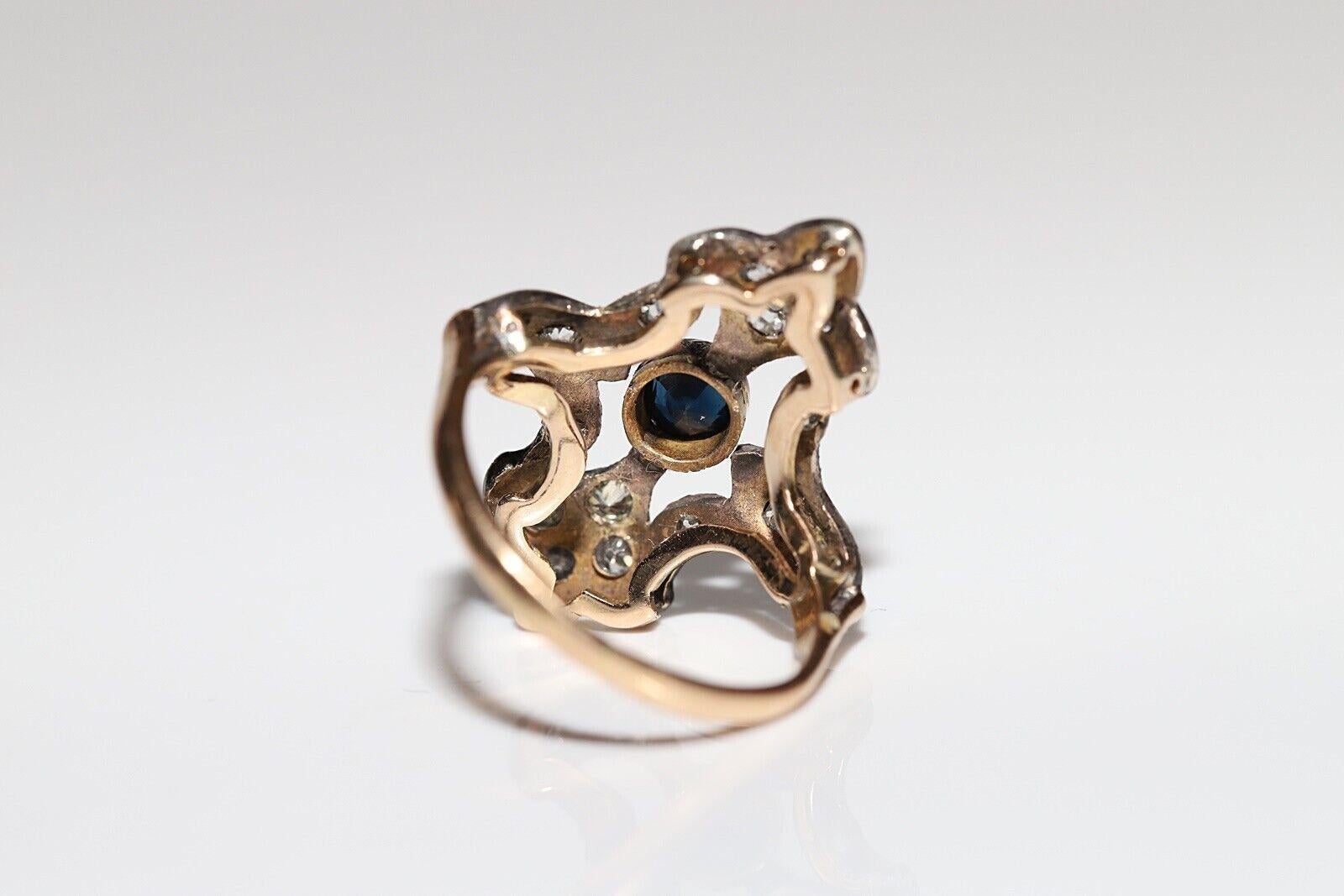 Bague ancienne datant des années 1920, or 14 carats, argent, diamant naturel et saphir en vente 5
