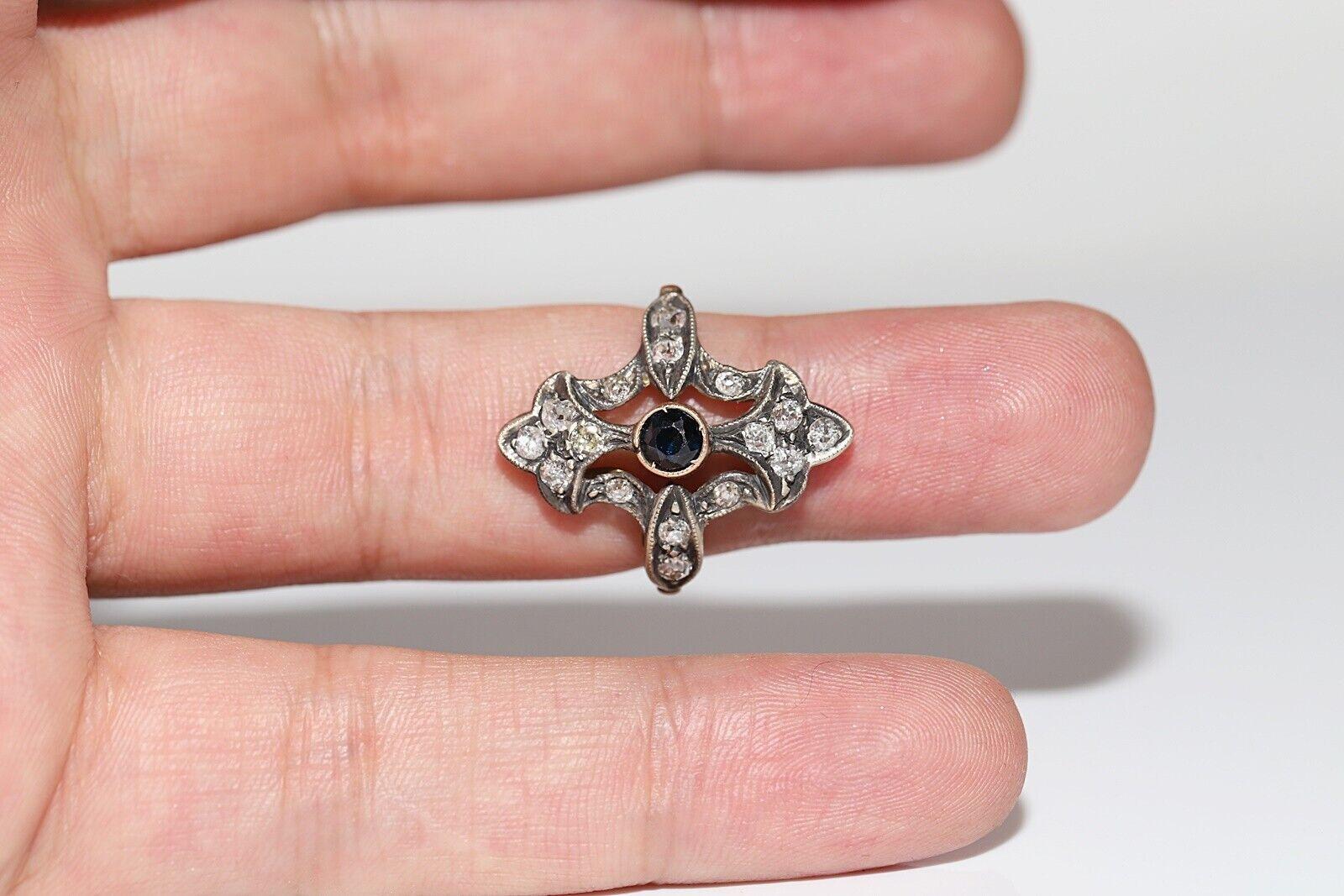 Bague ancienne datant des années 1920, or 14 carats, argent, diamant naturel et saphir en vente 6