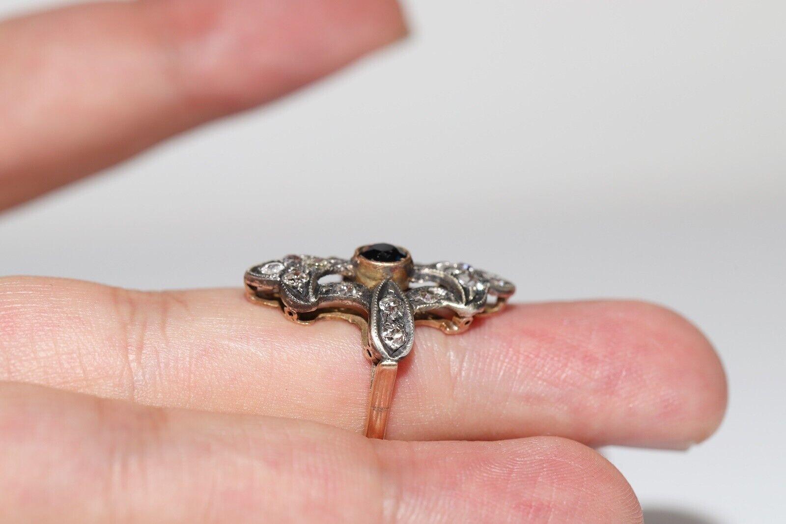 Bague ancienne datant des années 1920, or 14 carats, argent, diamant naturel et saphir en vente 7