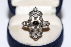 Antiker Ring, ca. 1920er Jahre, 14 Karat Gold, Platin, Silber, natürlicher Diamant und Saphir